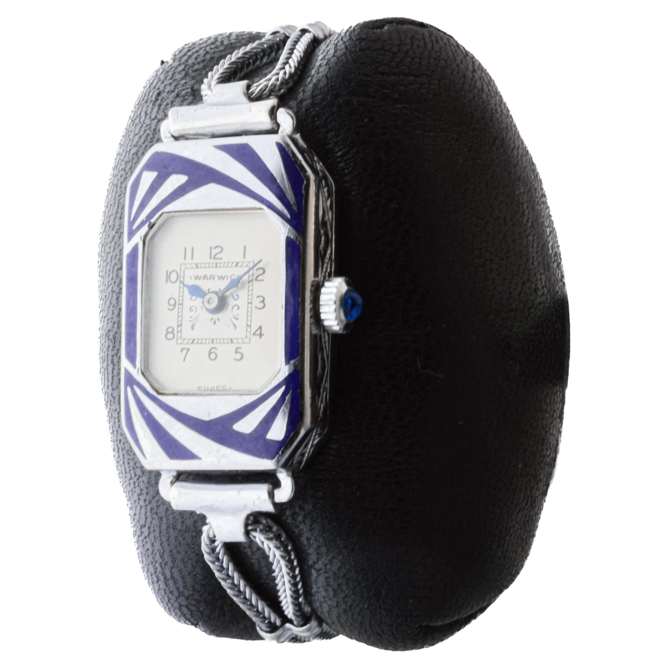Warwick Chrome and Enamel Art Deco Ladies Watch circa 1920's For Sale 2