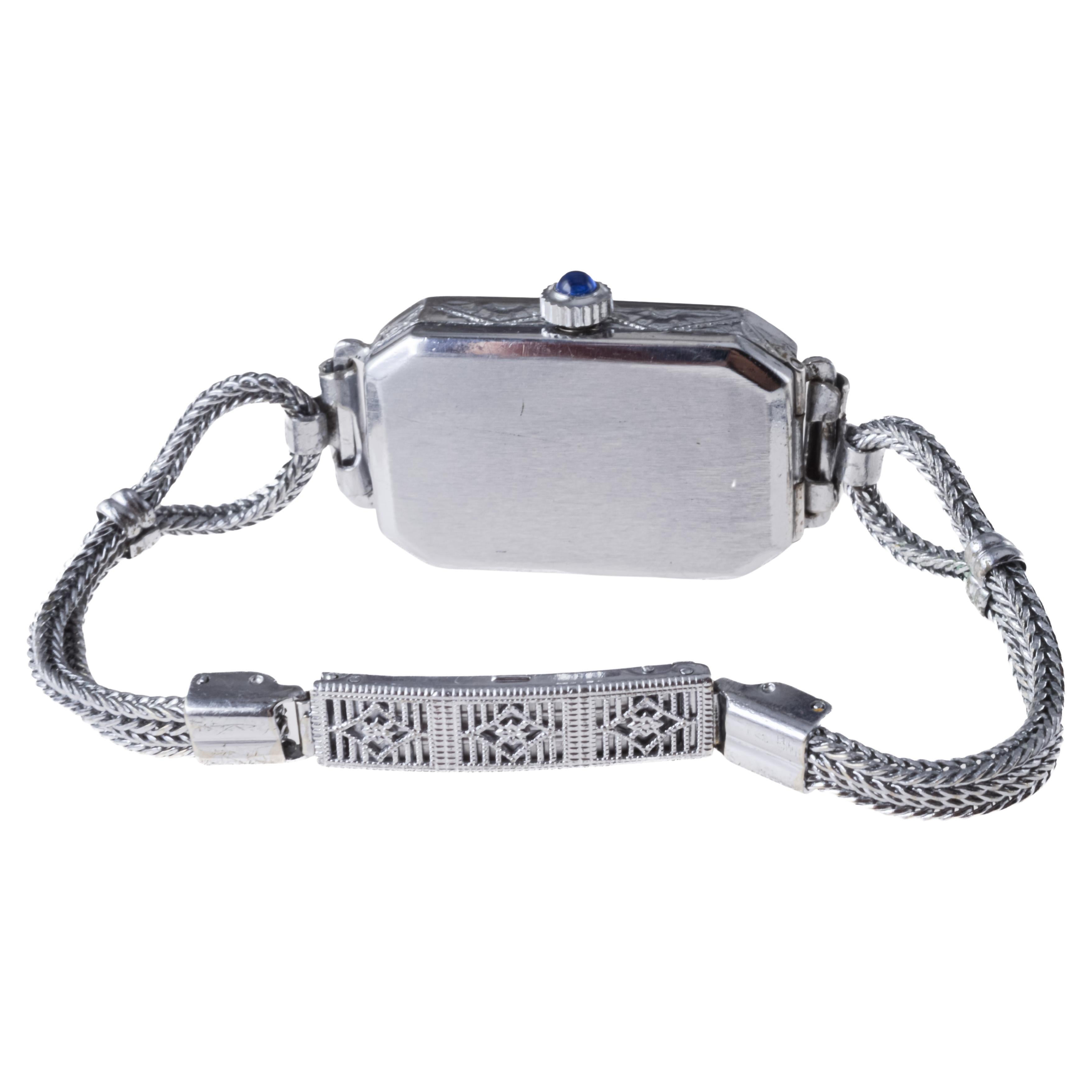 Warwick Chrome and Enamel Art Deco Ladies Watch circa 1920's For Sale 5