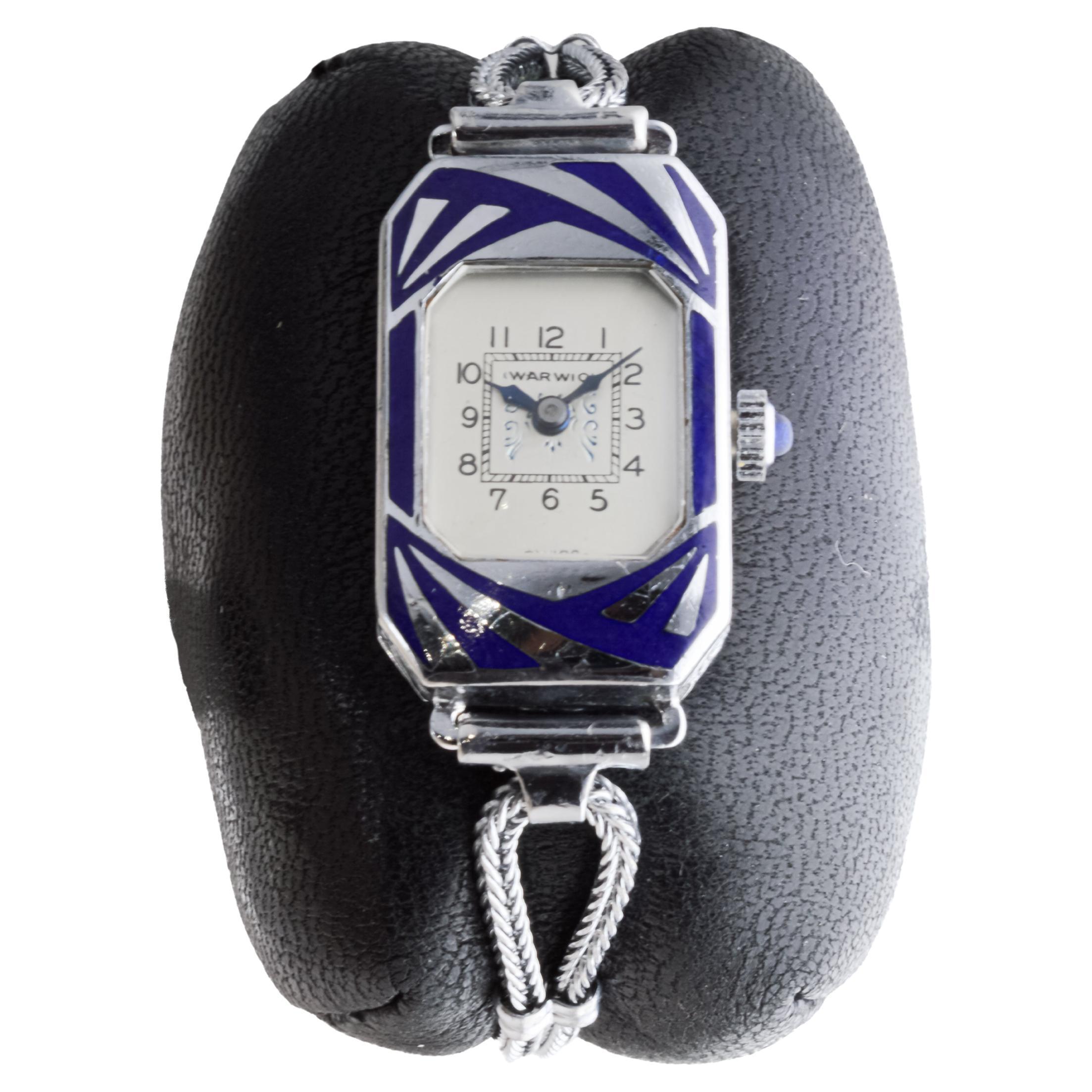 Warwick Chrome and Enamel Art Deco Ladies Watch circa 1920's