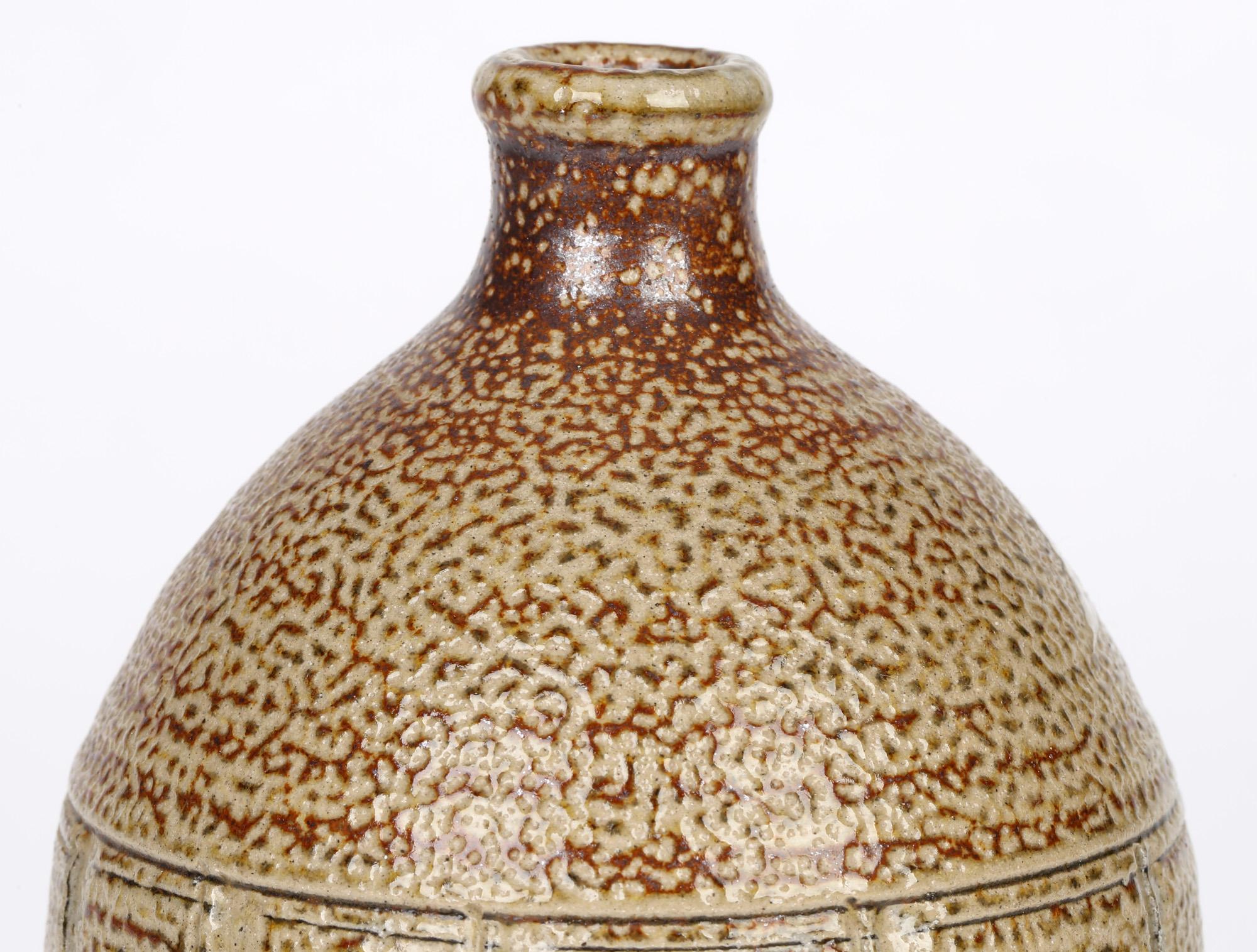 Stoneware Warwick Parker English Salt Glazed Studio Pottery Bottle Vase For Sale