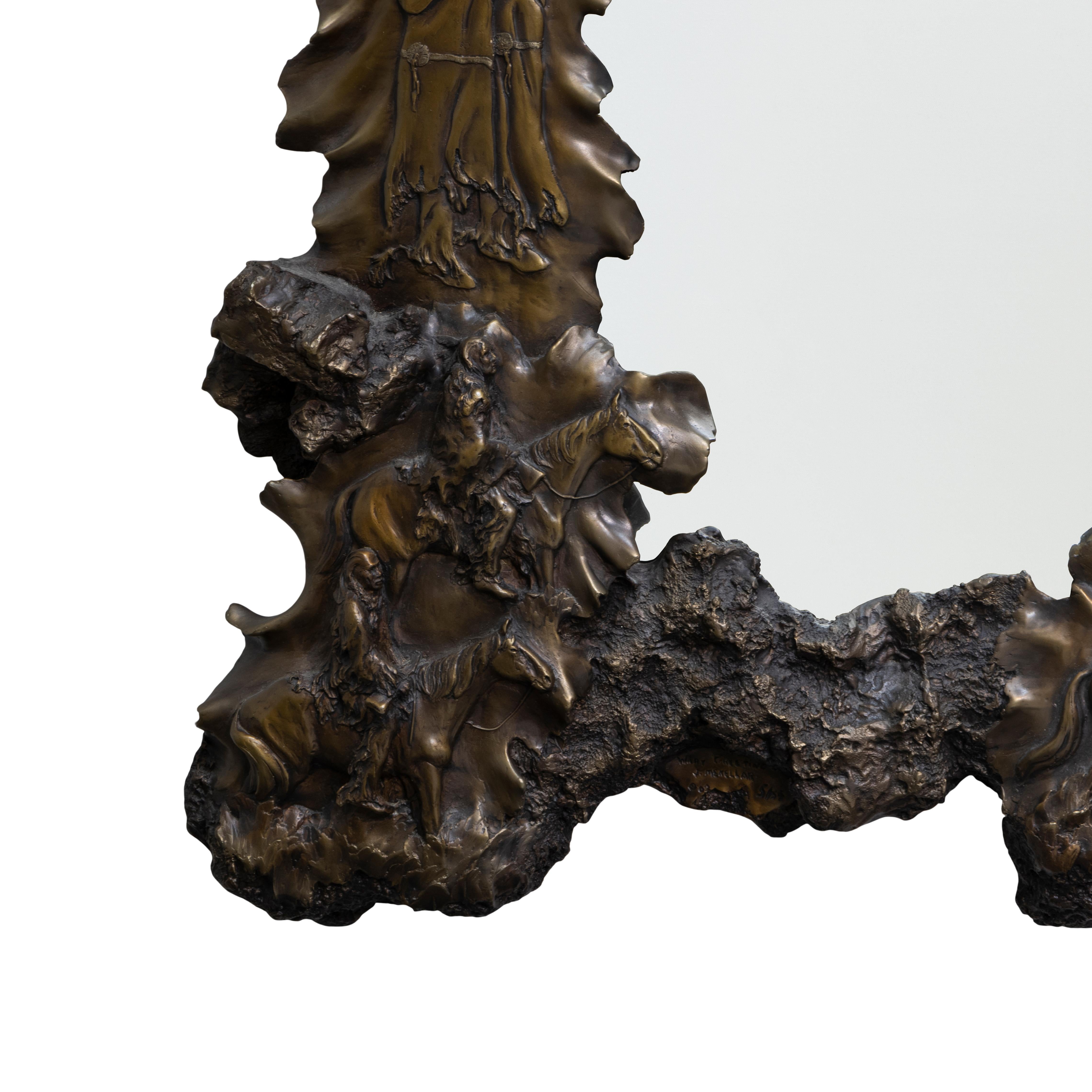 Miroir en bronze Wary Greetings de J.D. McKellar Excellent état - En vente à Coeur d'Alene, ID