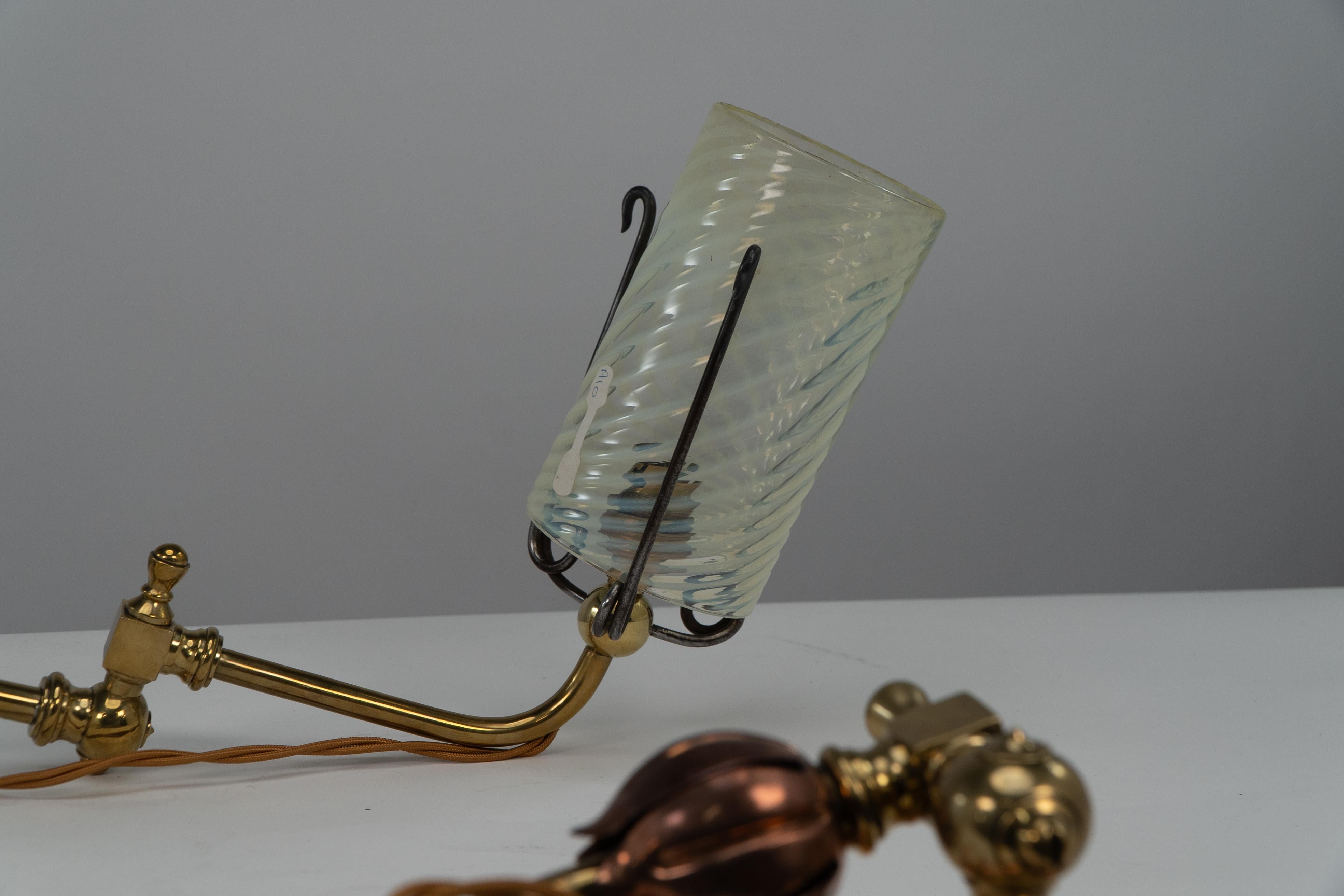 WAS Benson. A pair of copper & brass wall lights with lily pad wall back plates. For Sale 1