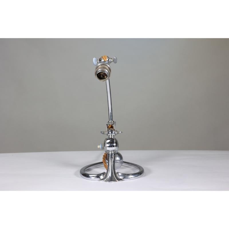 Chrome W A S Benson. An Arts and Crafts chrome plated table lamp with heart shaped base For Sale