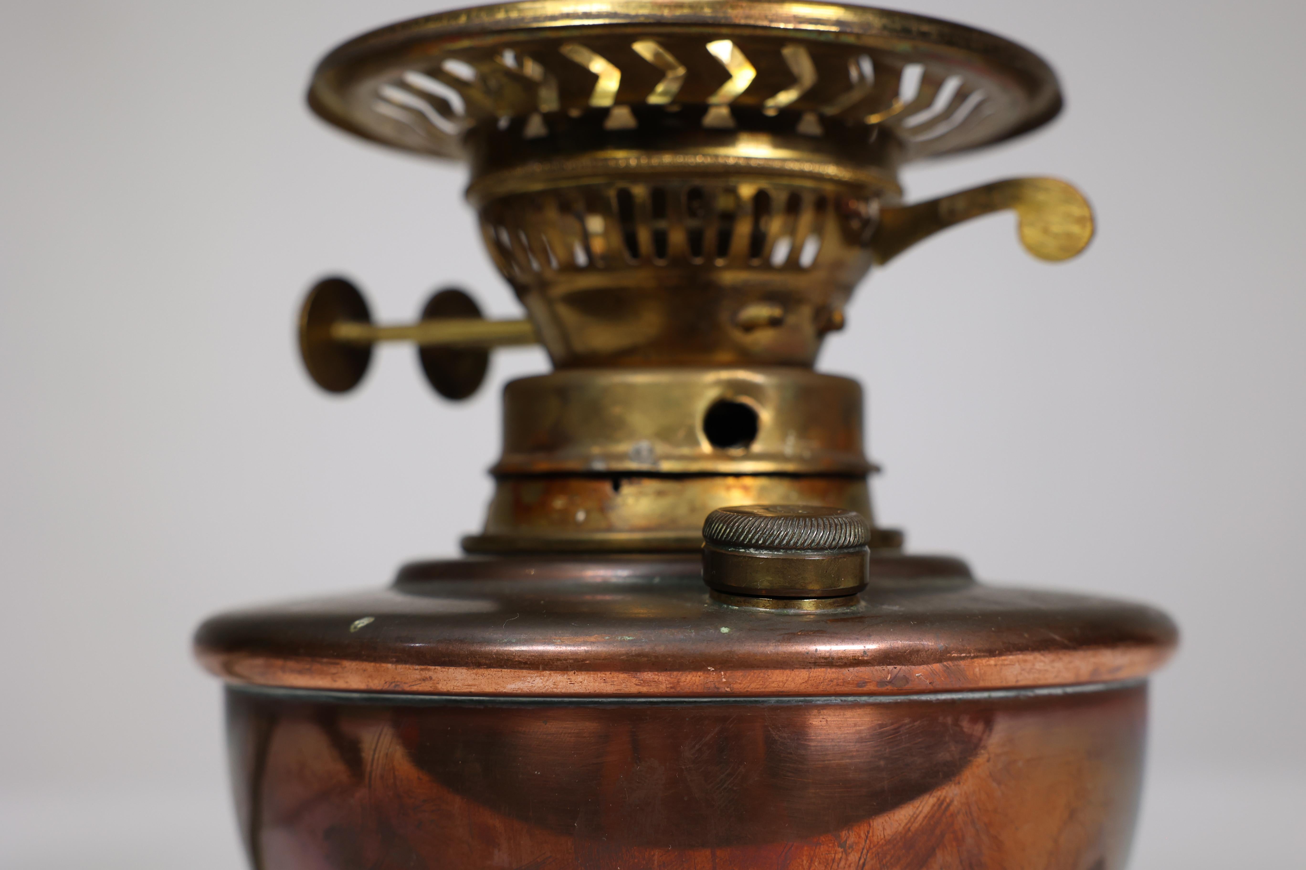 WAS Benson. An Arts and Crafts copper and brass oil lamp. For Sale 3