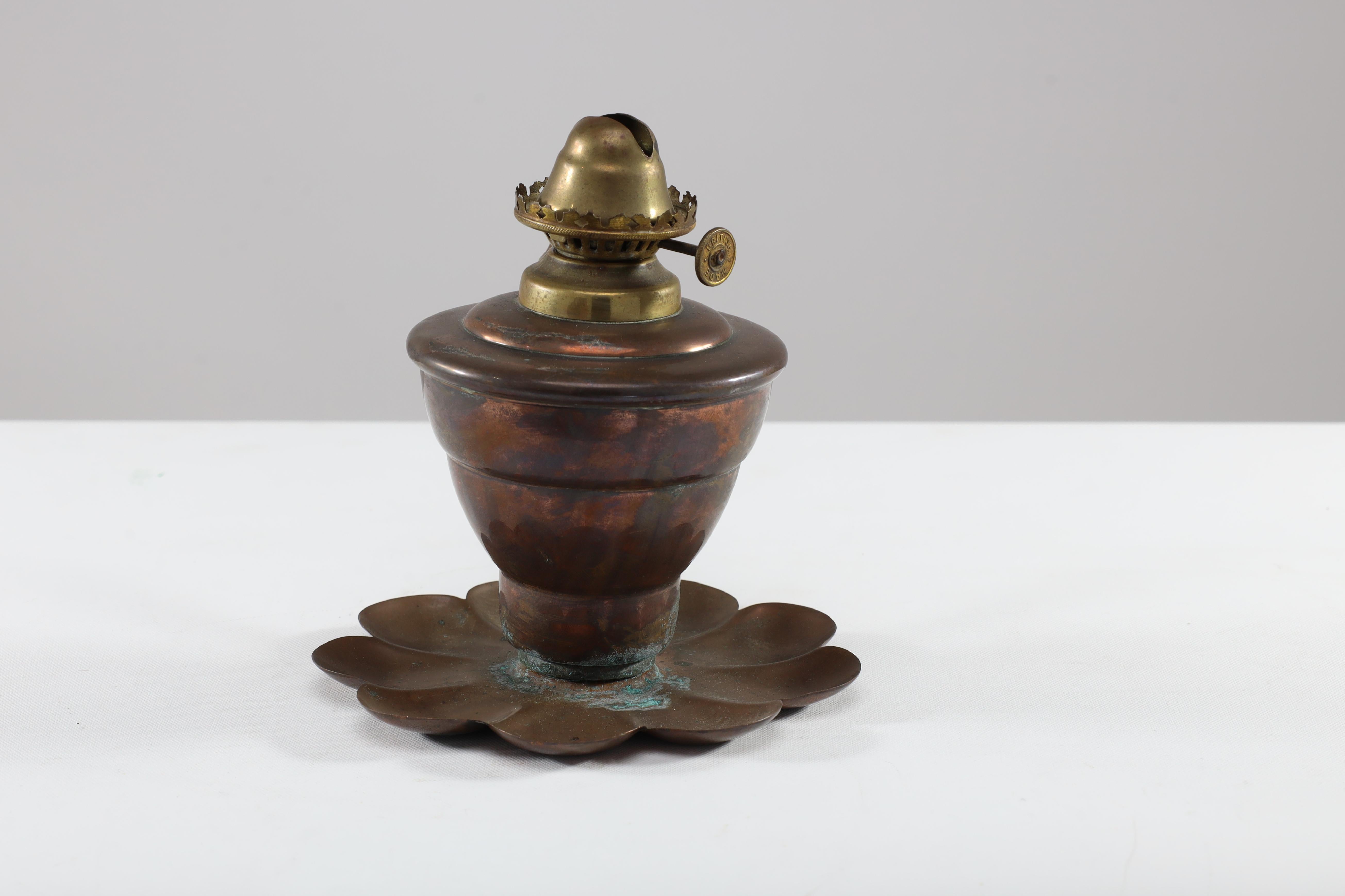 WAS Benson. An Arts and Crafts copper lilly pad oil light. In Good Condition For Sale In London, GB