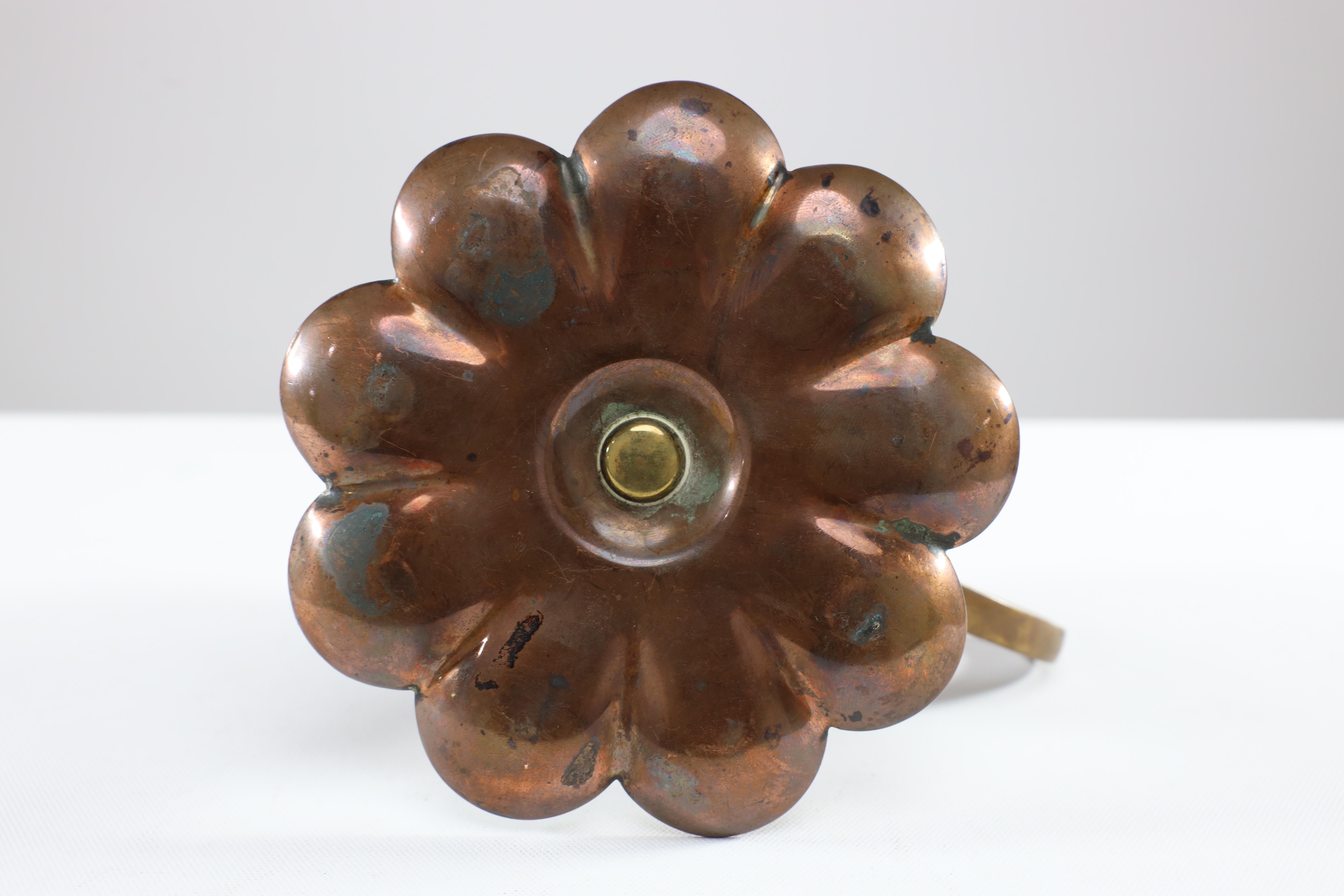WAS Benson. An Arts and Crafts copper lilly pad oil light. For Sale 8