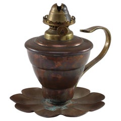 Antique WAS Benson. An Arts and Crafts copper lilly pad oil light.