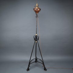 WAS Benson. An extremely rare Arts & Crafts iron telescopic standard floor lamp