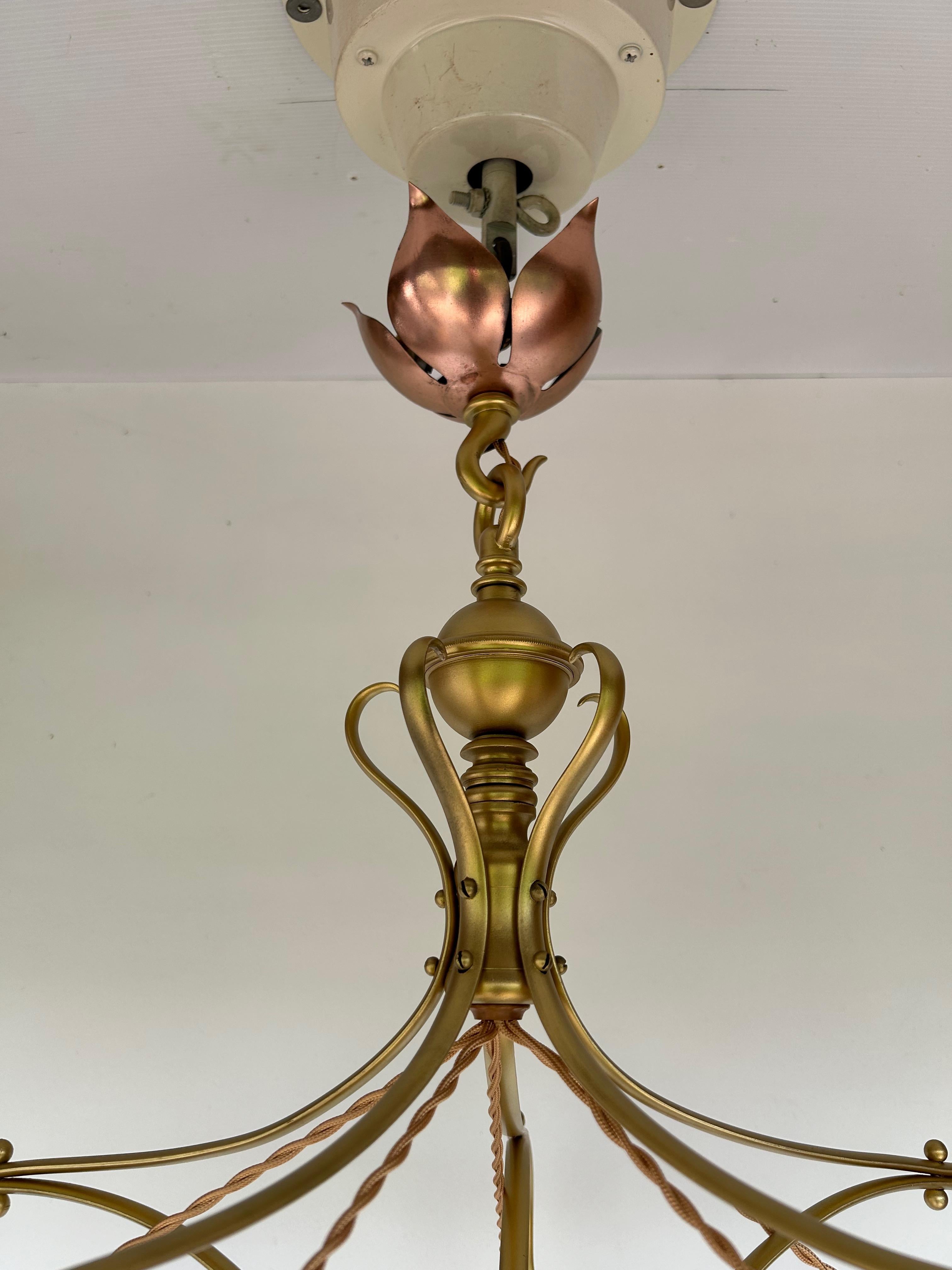 WAS Benson Art And Crafts Chandelier In Good Condition For Sale In NANTES, FR