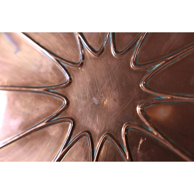 WAS Benson stamped mark. A very large Arts and Crafts copper lily pad tray. For Sale 4