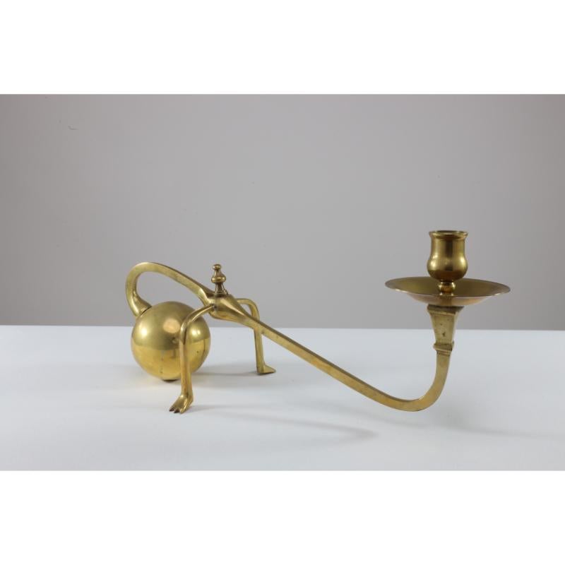 Early 20th Century WAS Benson (style of). A Pair of Brass Arts & Crafts Piano Candle Holders