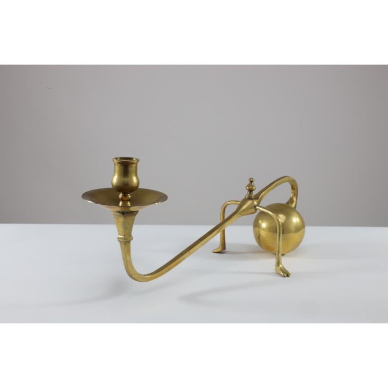WAS Benson (style of). A Pair of Brass Arts & Crafts Piano Candle Holders 2
