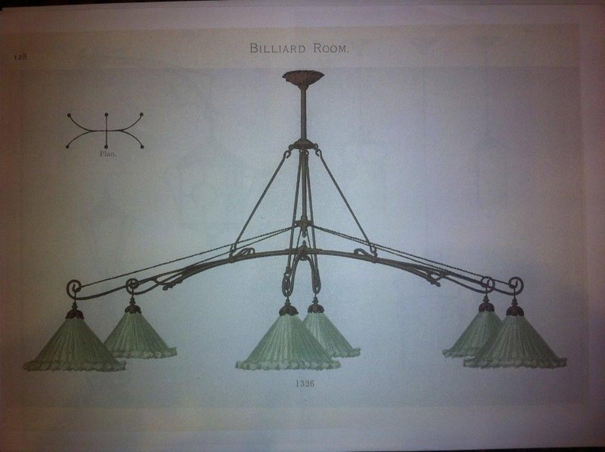 WAS Benson, a Rare Dining, Billiard or Snooker Chandelier with 8 Vaseline Shades 12