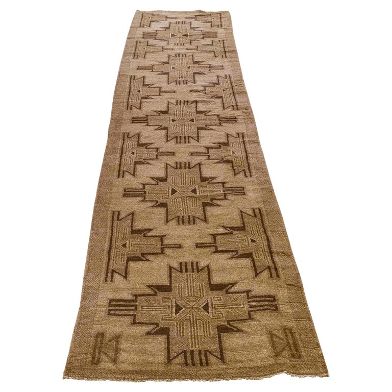 Wash and Vintage Afghan Baluch Natural Color Pure Wool Hand Knotted Runner  Rug For Sale at 1stDibs