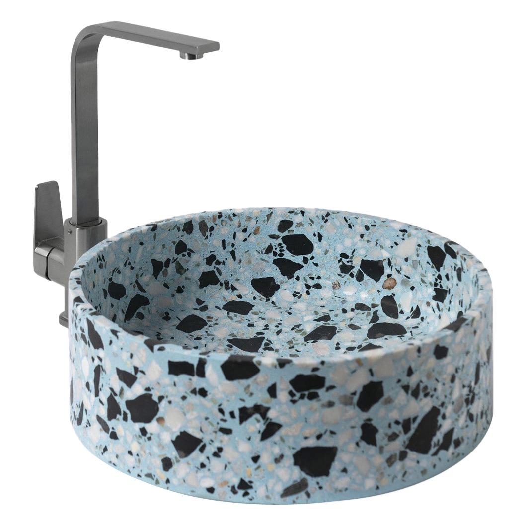 Wash Basin / Vessel Sink 'HUI' Made of Terrazzo 'Sky Blue' For Sale