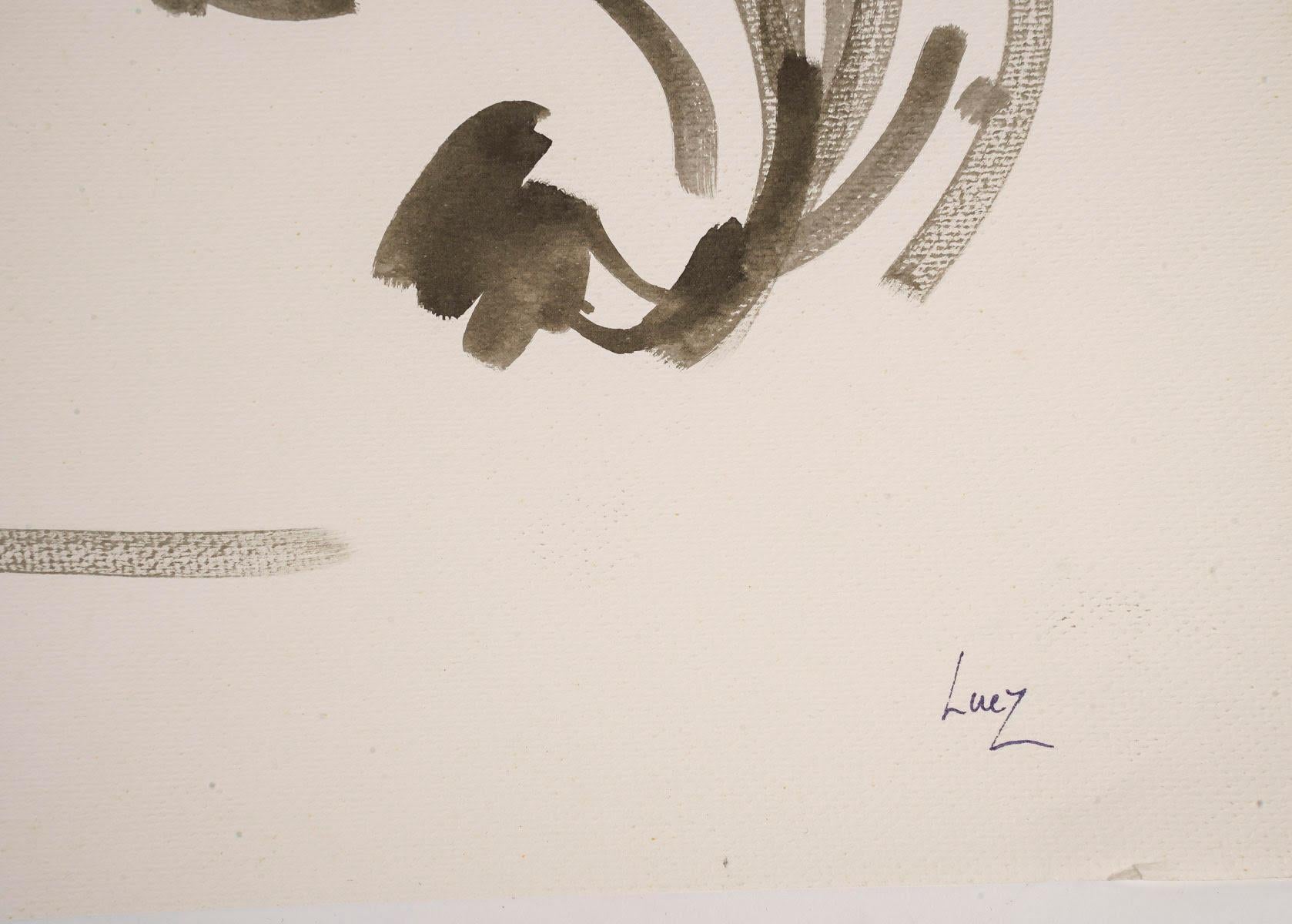 Wash Drawing by Artist Evelyne Luez on Paper, 20th Century. In Good Condition For Sale In Saint-Ouen, FR