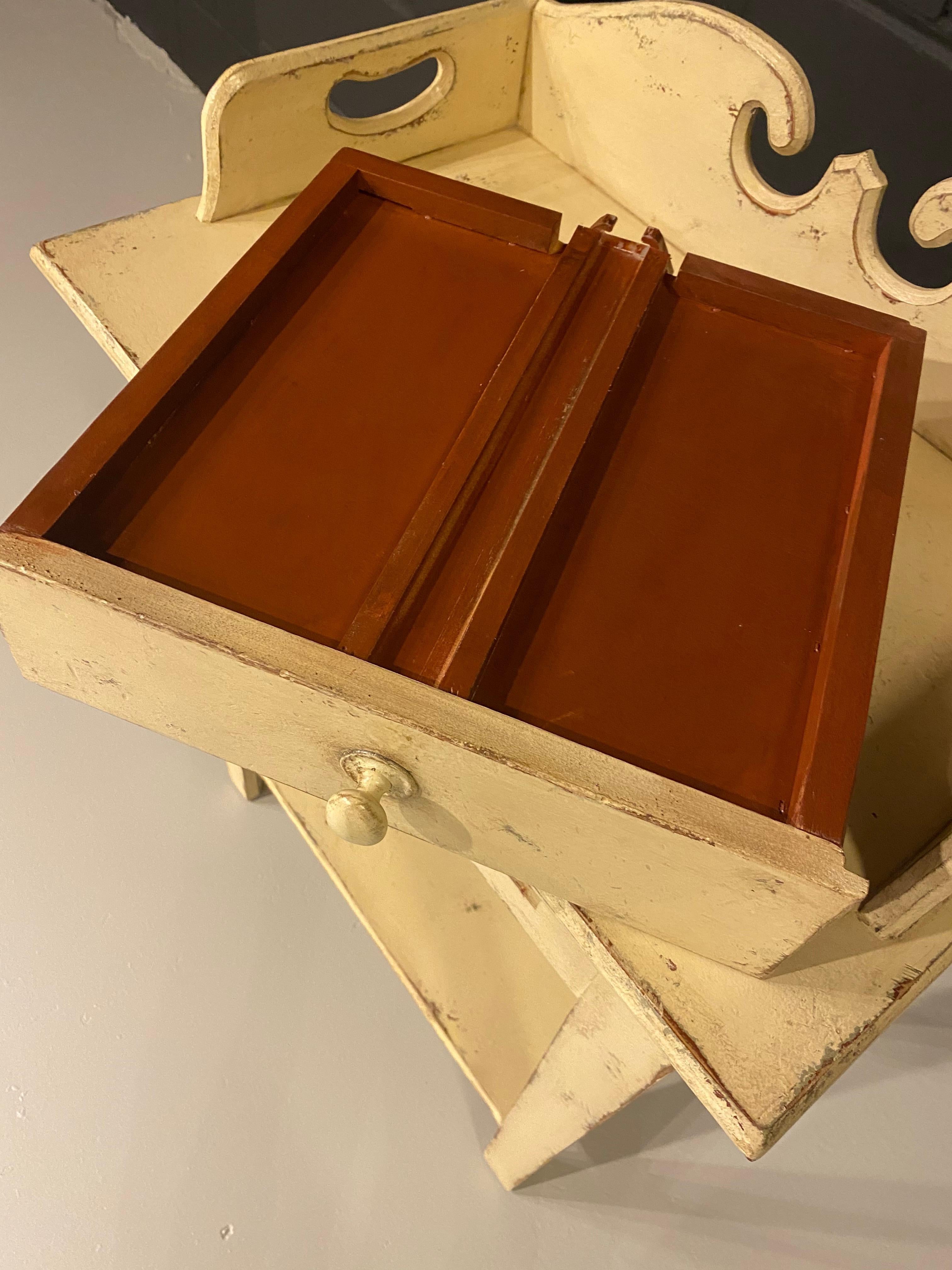 Wash Stand, Country Style, Worn White Paint Finish, Solid Pine by Eddie West In Good Condition For Sale In Toronto, CA