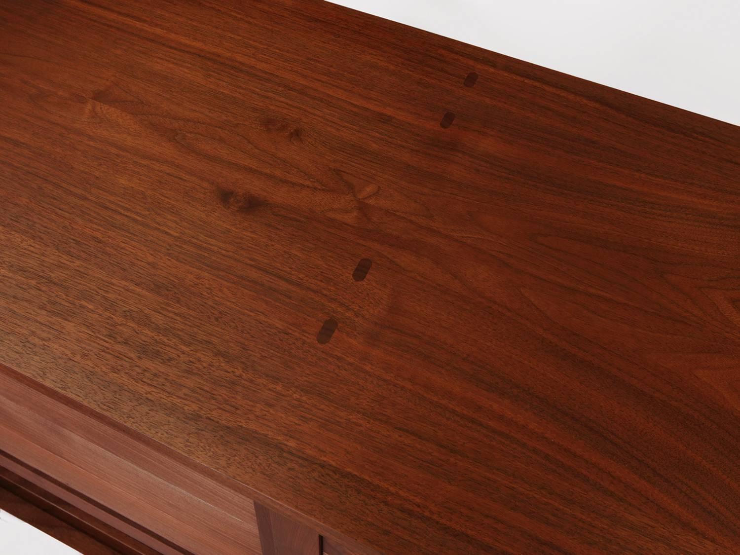 American Walnut Mid-Century Style Washburn Credenza - Solid Wood, Four Doors, In Stock For Sale