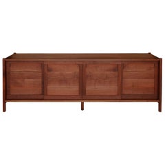 Walnut Mid-Century Style Washburn Credenza - Solid Wood, Four Doors, In Stock