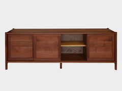 Washburn Mid-Century Style Walnut Solid Wood Four Door Credenza