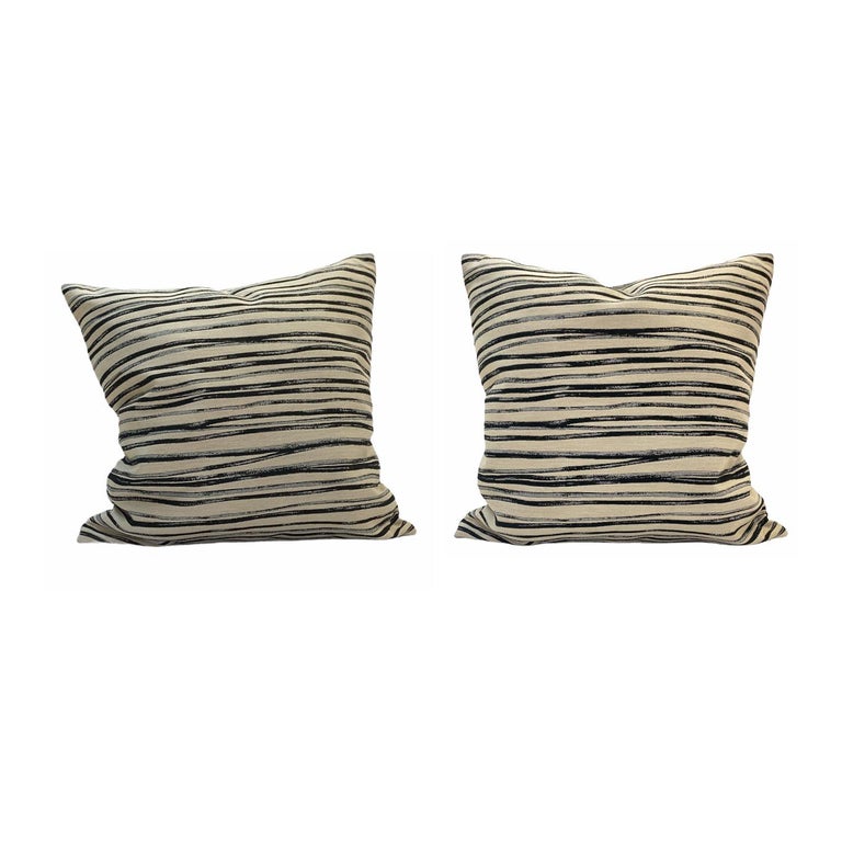 Uneven Black and White Strip Pillow For Sale at 1stDibs | black and white  striped pillow