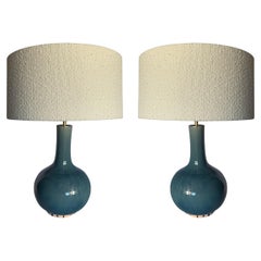 Washed Blue Glazed Pair Funnel Neck Lamps, China, Contemporary