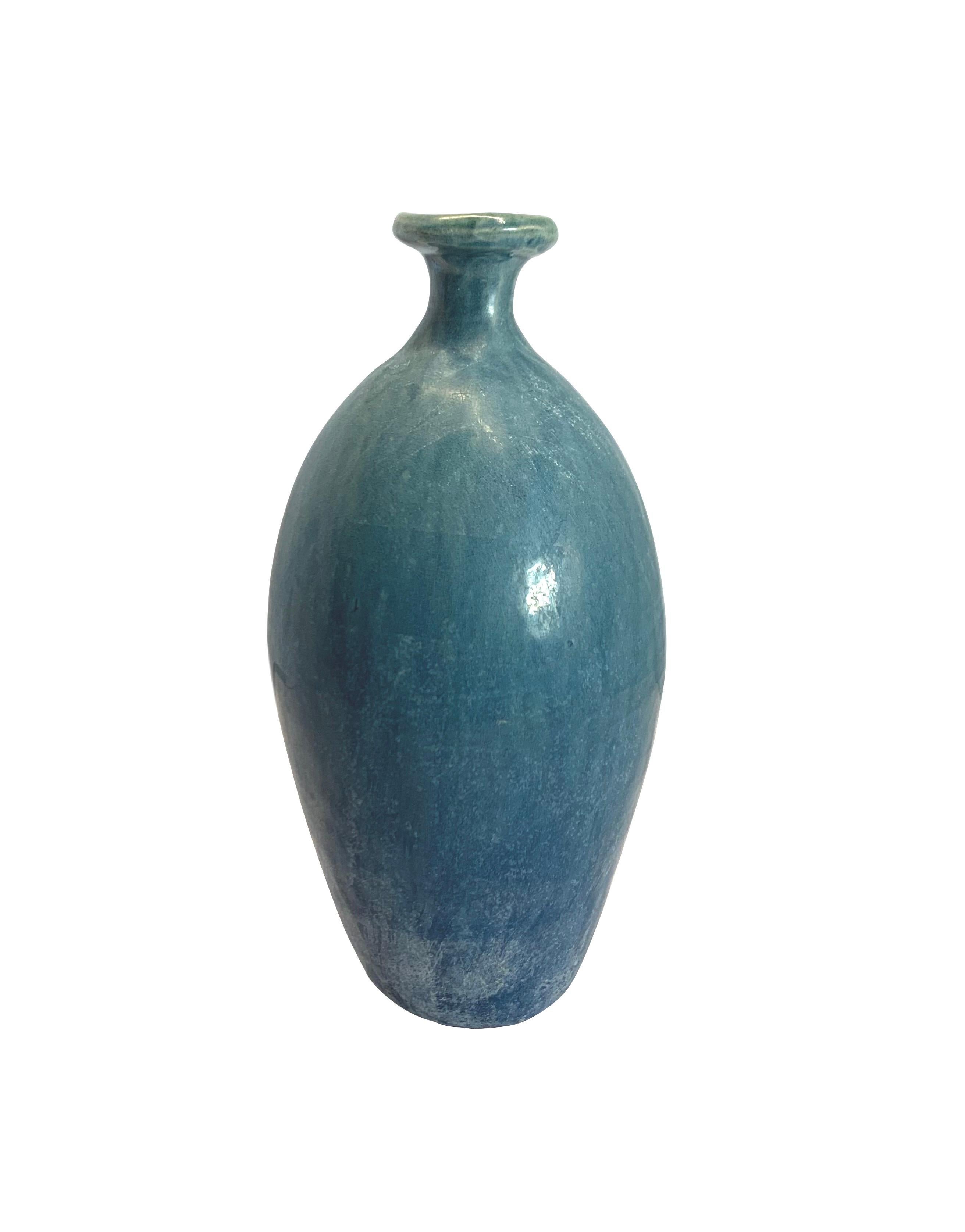 Contemporary Chinese washed blue matte glazed vase.
Tall slender shape with thin spout.
Also as Classic ginger shape S5752.