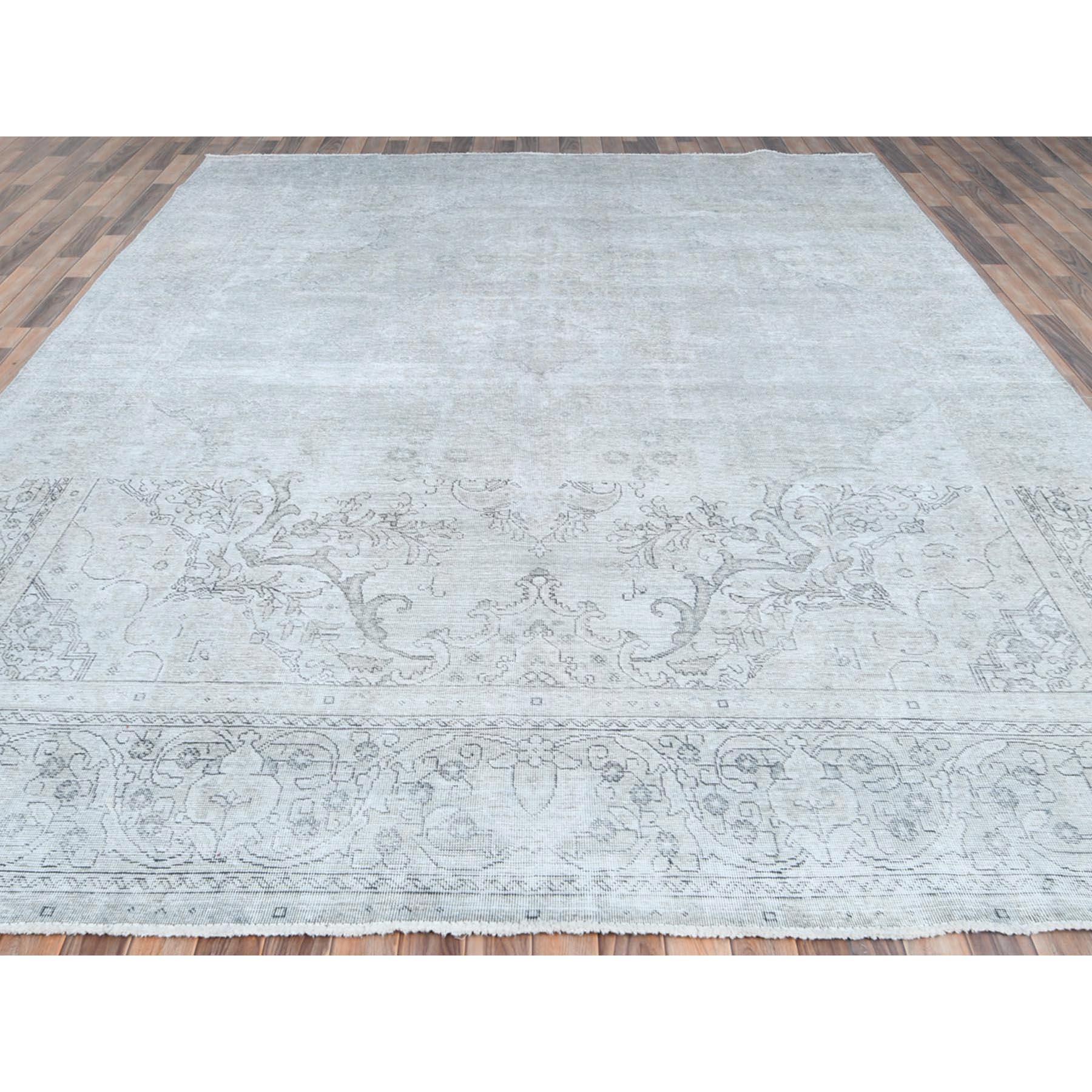 Hand-Knotted Washed Out Gray Vintage Persian Tabriz, Hand Knotted Worn Wool Distressed Rug For Sale