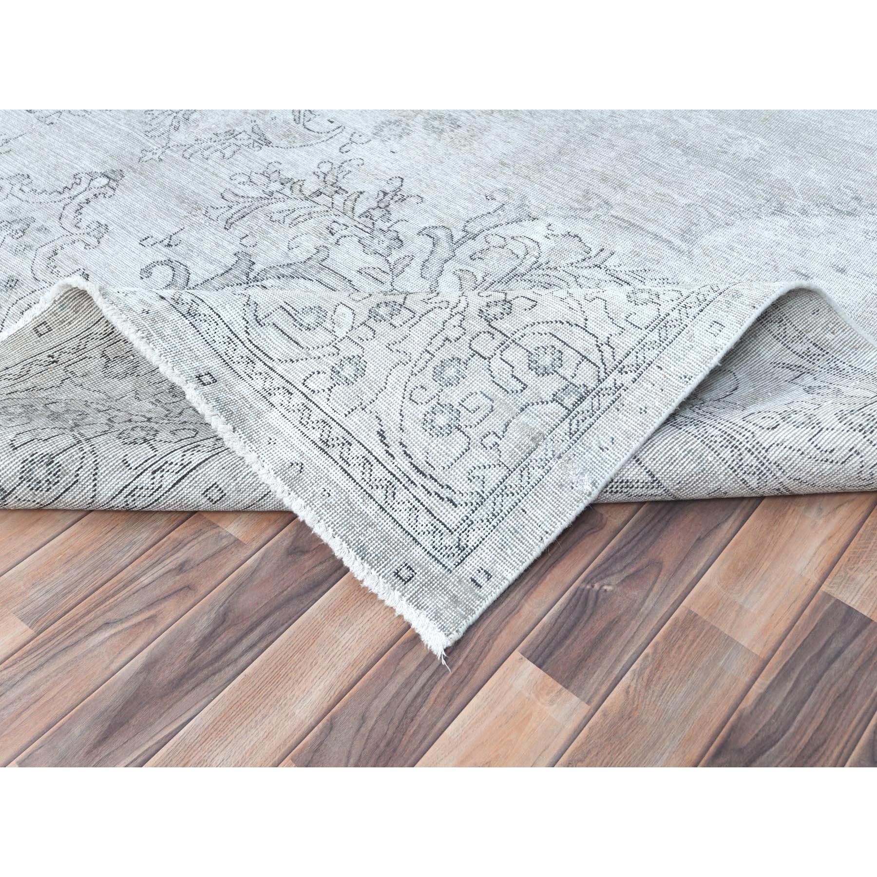 Washed Out Gray Vintage Persian Tabriz, Hand Knotted Worn Wool Distressed Rug For Sale 2