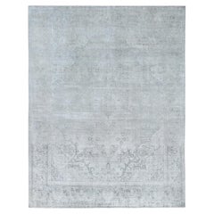 Washed Out Gray Vintage Persian Tabriz, Hand Knotted Worn Wool Distressed Rug