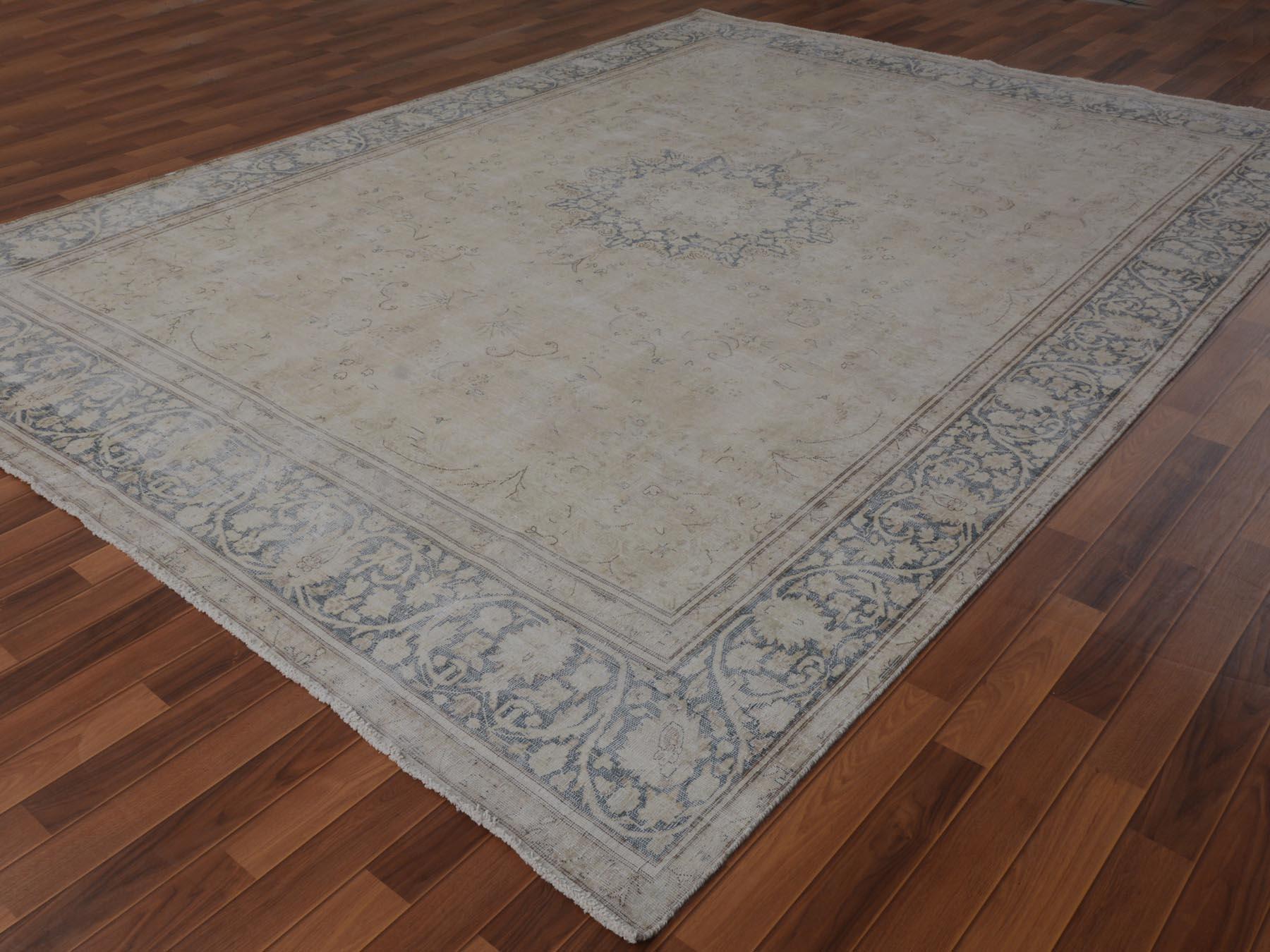 Medieval Washed Out Vintage Persian Kerman Worn Down Hand Knotted Pure Wool Oriental Rug
