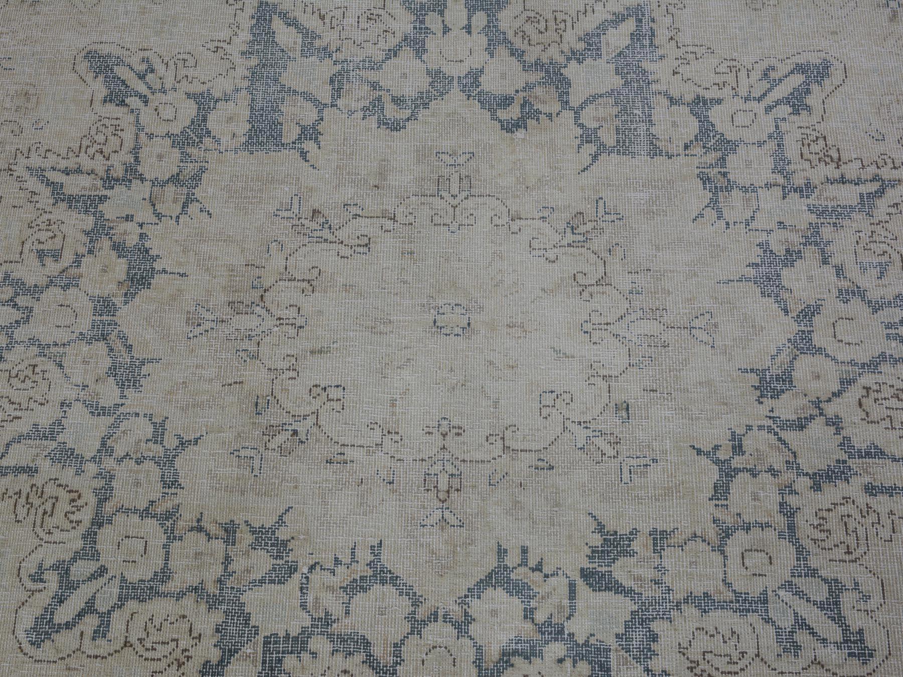 Washed Out Vintage Persian Kerman Worn Down Hand Knotted Pure Wool Oriental Rug 2