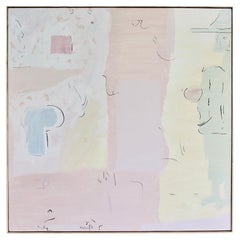 Washed Petals – Post-modern Abstract Pastel Acrylic on Canvas in Maple Frame