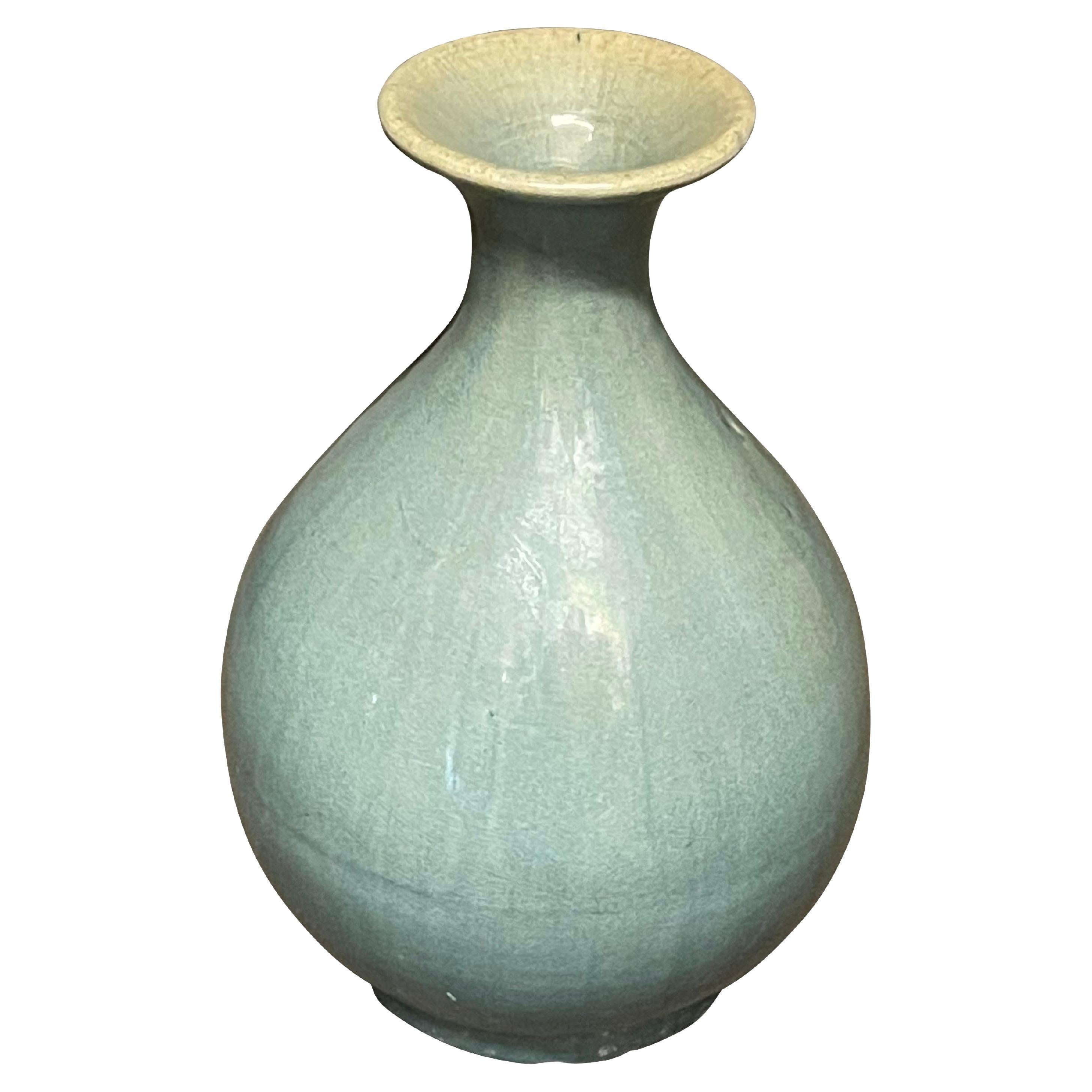 Washed Turquoise Glazed Tulip Shaped Vase, China, Contemporary