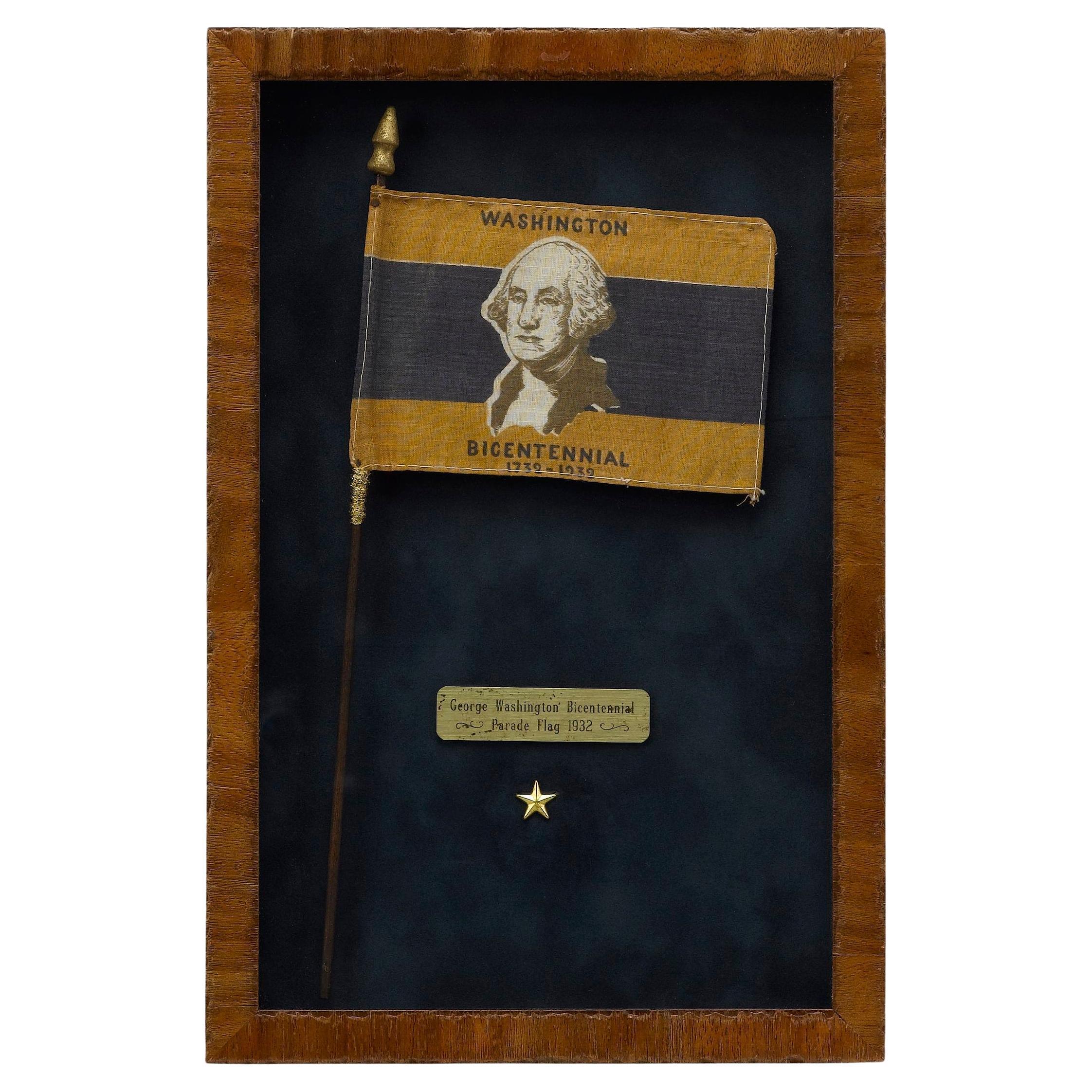Bandiera da parata "Washington Bicentenario 1732-1932", stampata in oro e blu, 1930 ca. in vendita