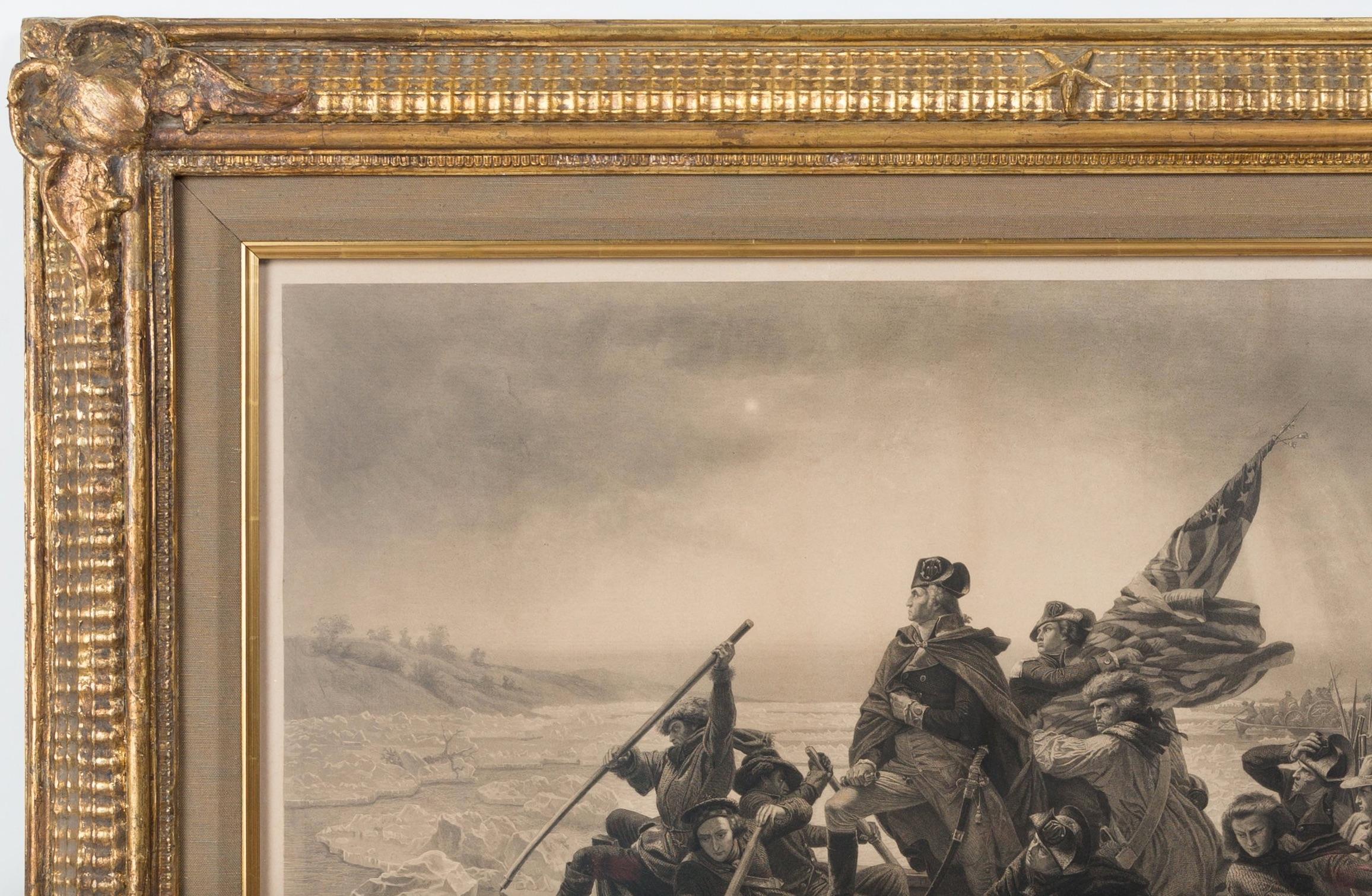 1853 Washington crossing the Delaware engraving by Paul Girardet, after Emanuel Leutze, in period gilt frame

This finely executed engraving is after the important early painting, Washington Crossing the Delaware, an oil-on-canvas by the German