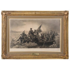 "Washington Crossing the Delaware" Antique Engraving, Period Gilt Frame, 1853