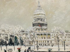 Washington D.C. Capital Hill Impressionist Winter Monument Scene Oil Painting