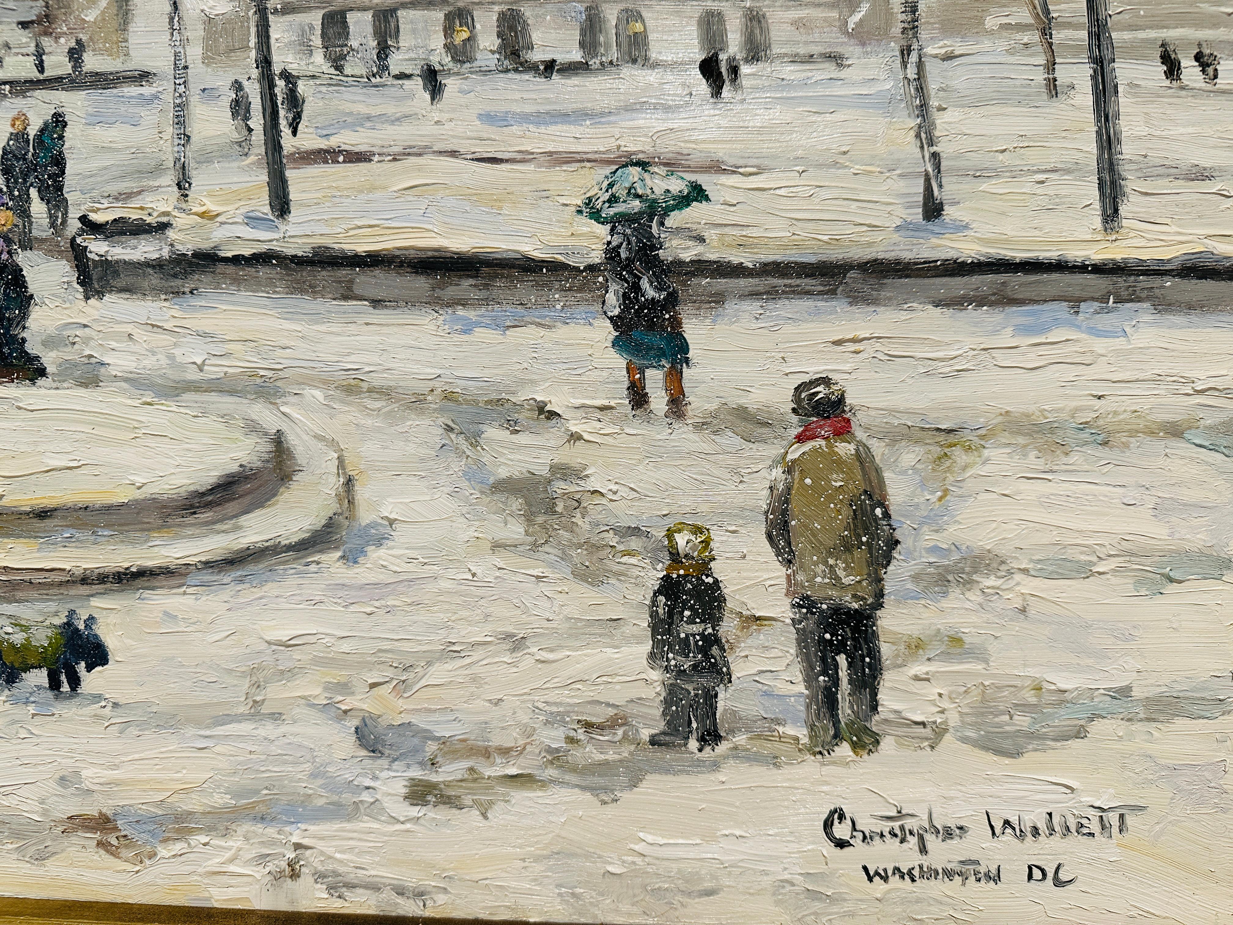 Washington D.A. Capital Hill Impresionista Escena Monumental de Invierno Pintura al Óleo en Excelente estado para la venta en Philadelphia, PA