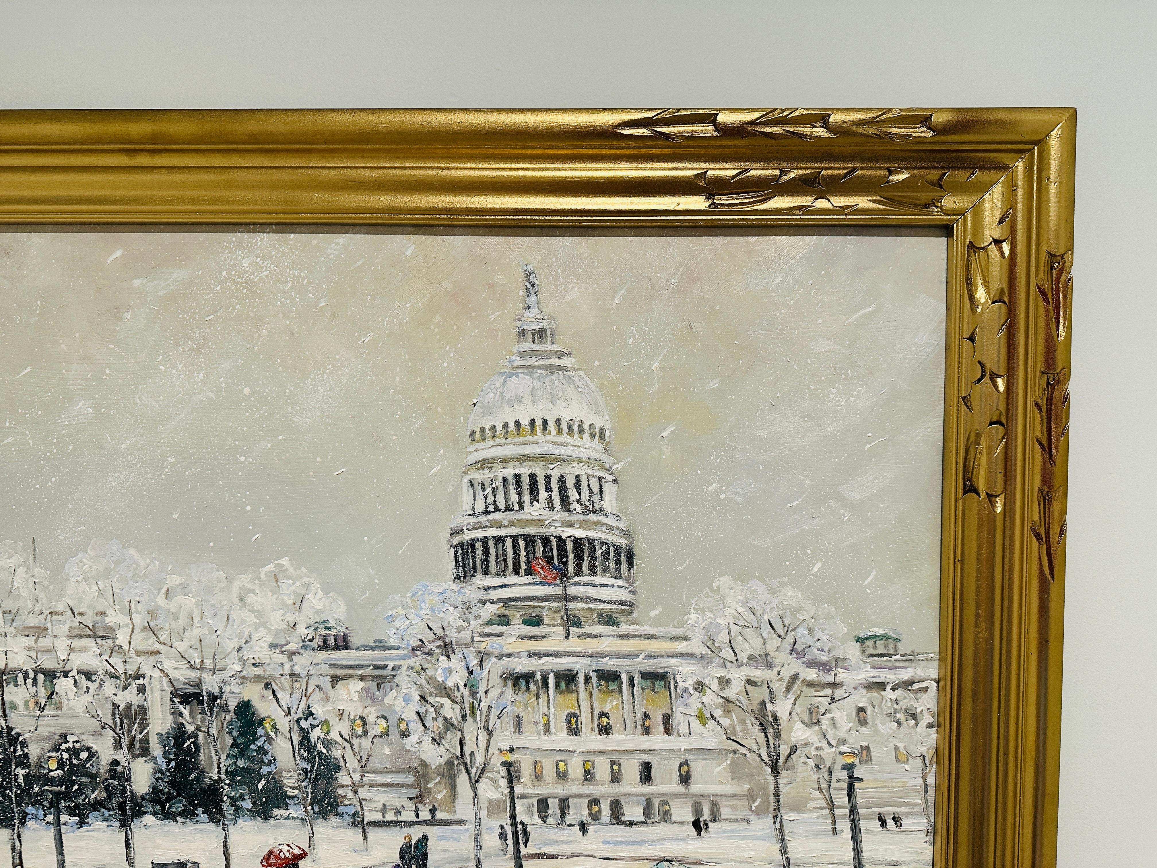 Washington D.A. Capital Hill Impresionista Escena Monumental de Invierno Pintura al Óleo siglo XX en venta