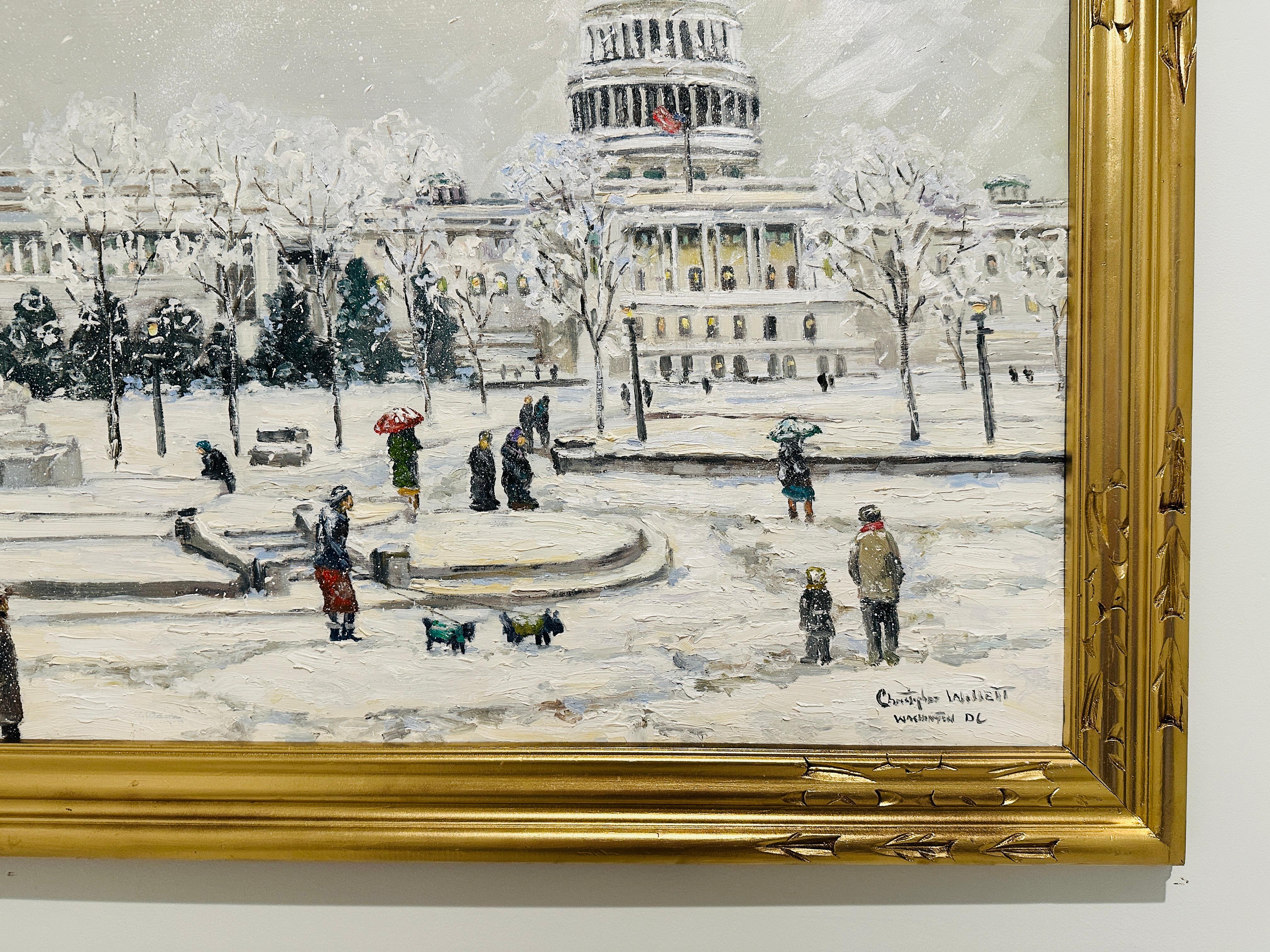 Washington D.A. Capital Hill Impresionista Escena Monumental de Invierno Pintura al Óleo Lienzo en venta