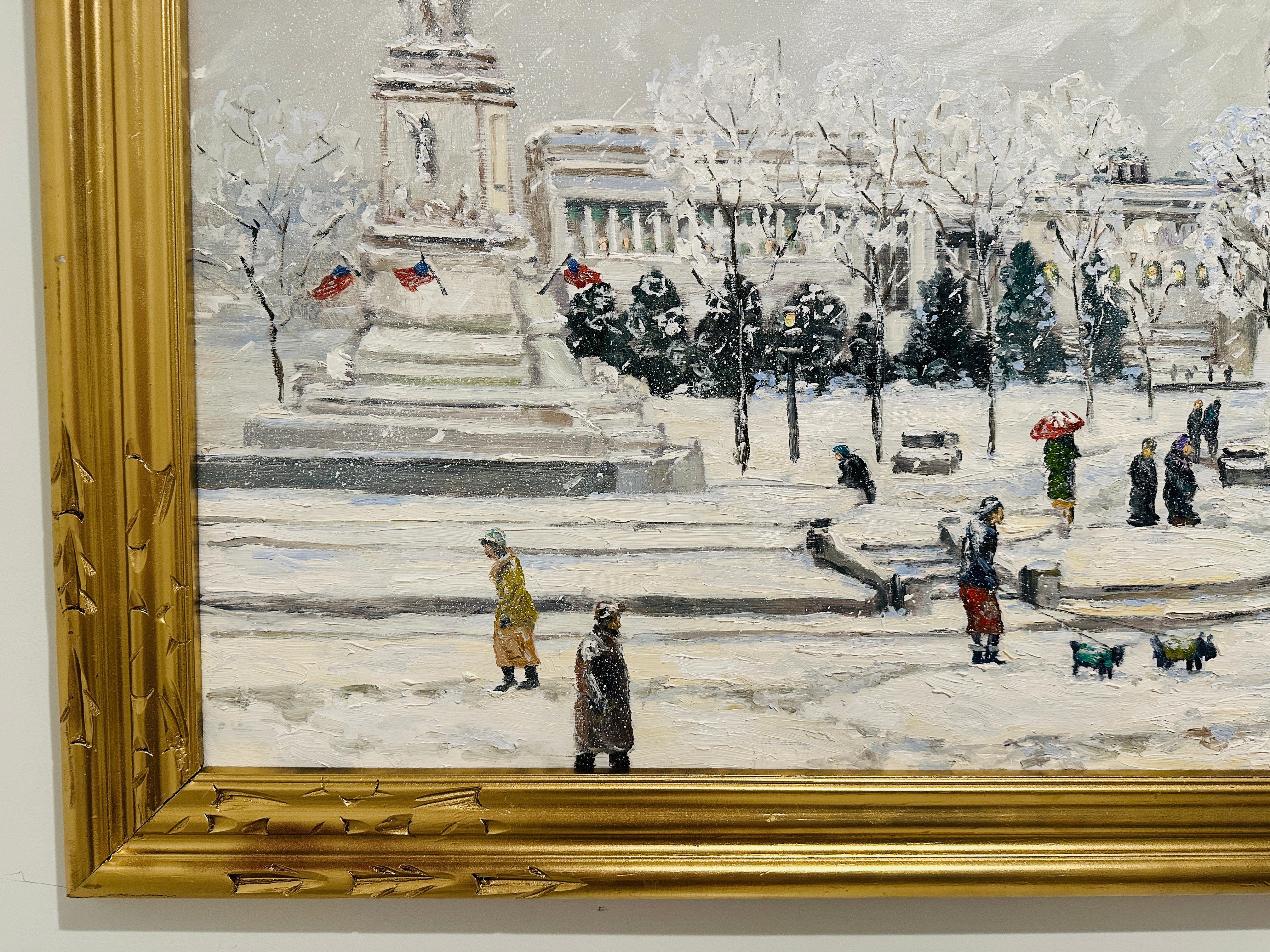 Washington D.A. Capital Hill Impresionista Escena Monumental de Invierno Pintura al Óleo en venta 1