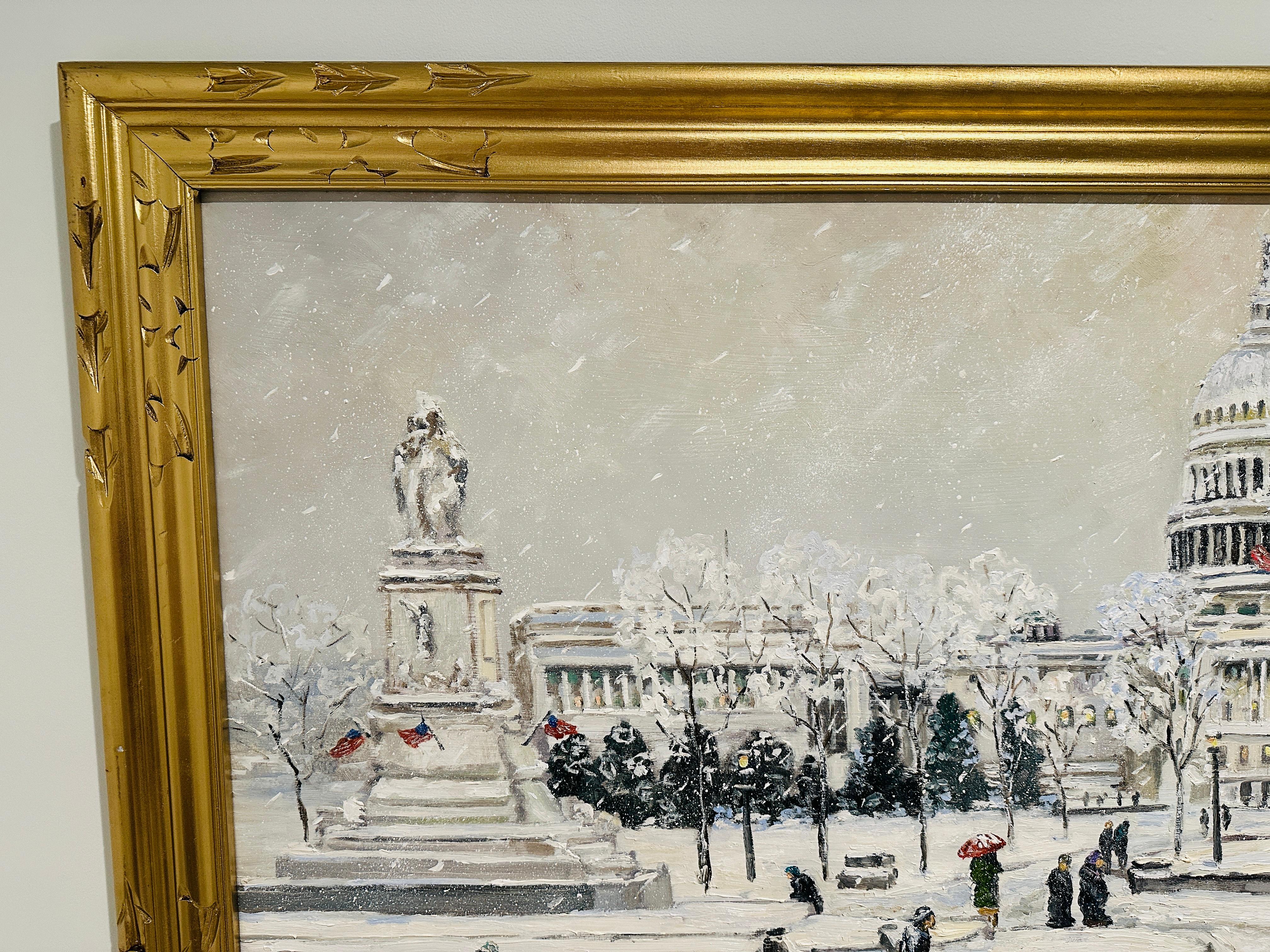 Washington D.A. Capital Hill Impresionista Escena Monumental de Invierno Pintura al Óleo en venta 2