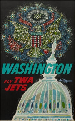 "Washington. Fly TWA Jets" Vintage Travel Poster by David Klein, c. 1960s