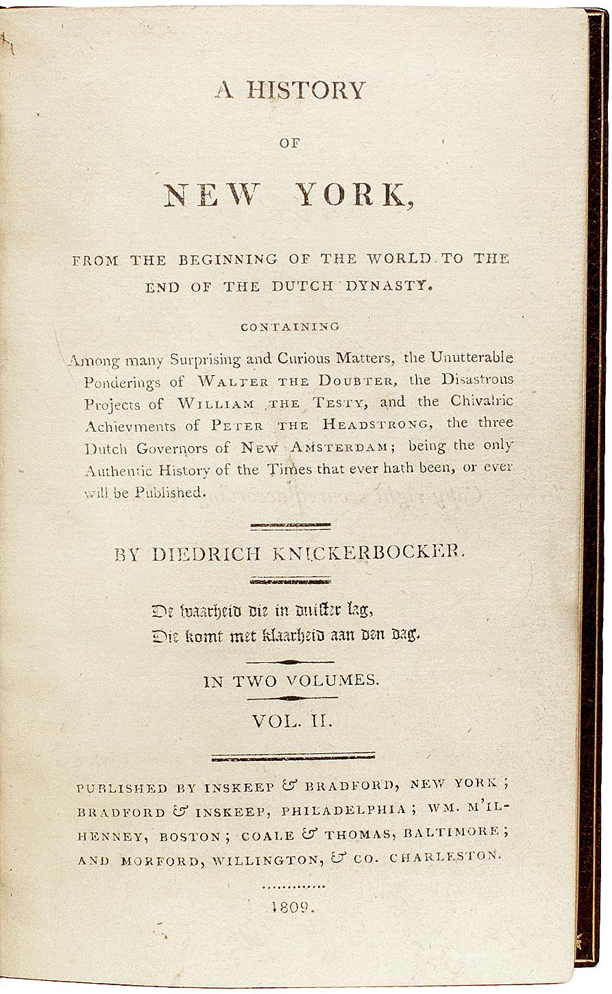 Washington IRVING - A History of New York - 1809 - FIRST EDITION ! In Good Condition For Sale In Hillsborough, NJ