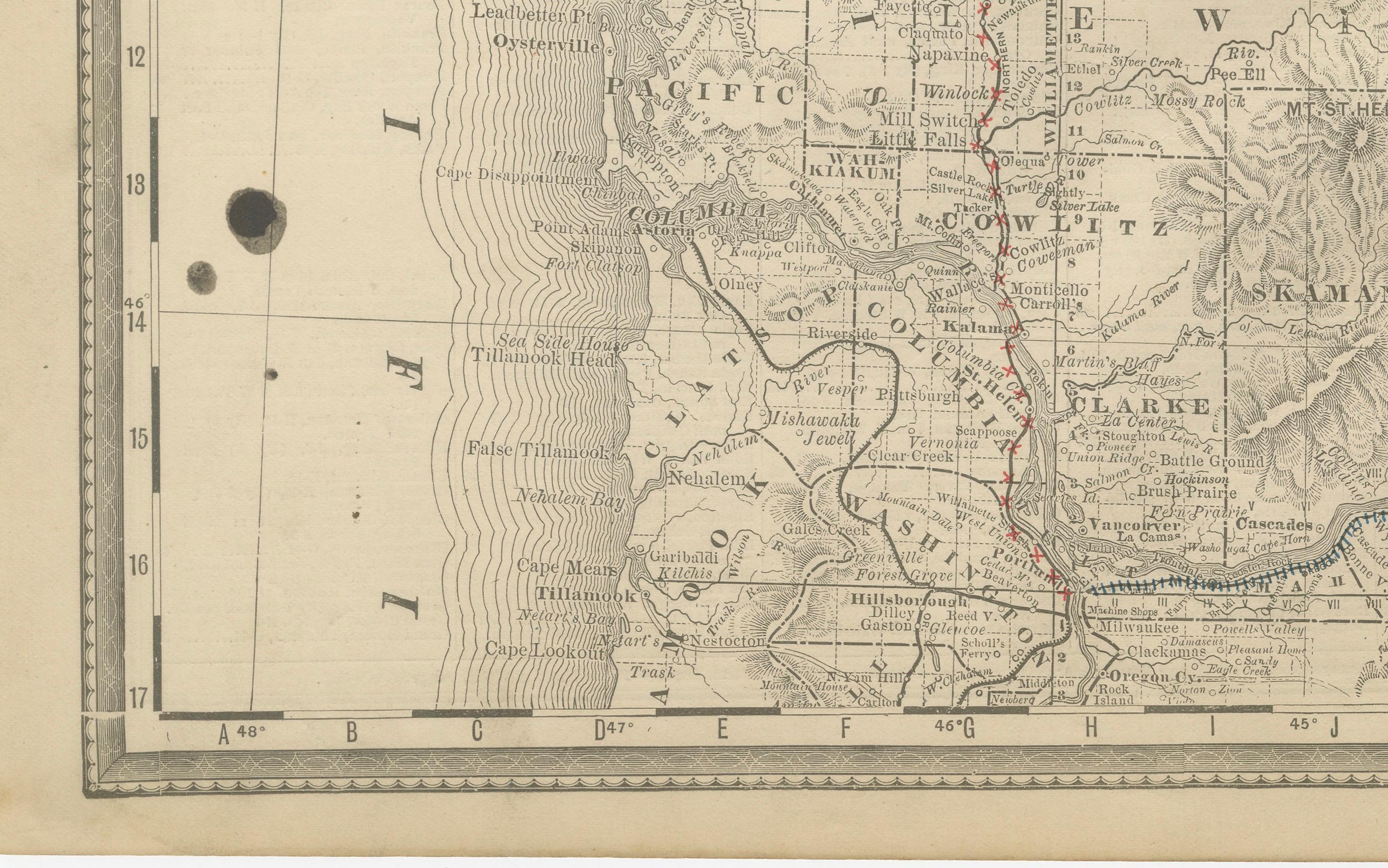 American Washington Map 1888 – Antique Railroads, Indian Reservations & Counties For Sale
