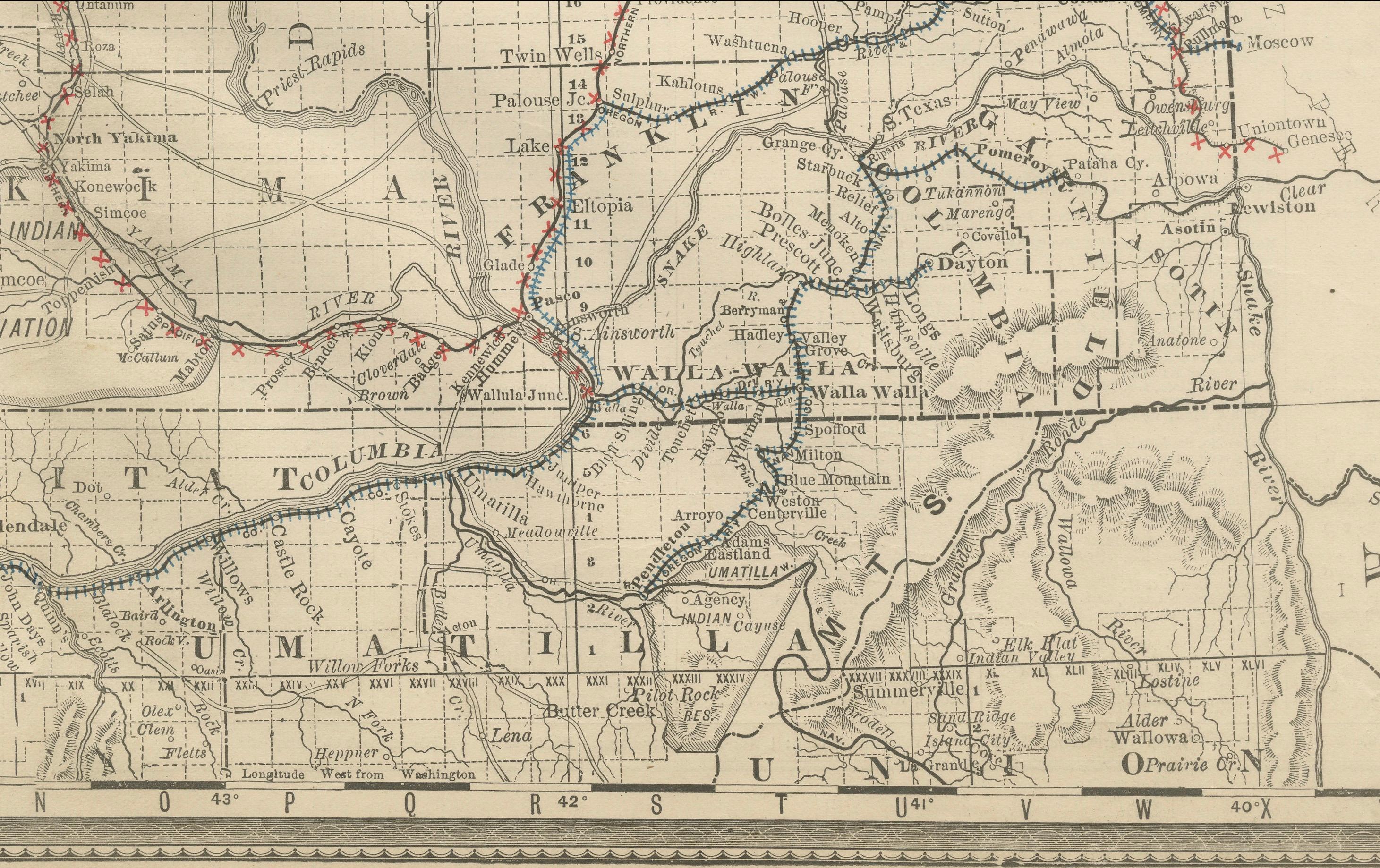 19th Century Washington Map 1888 – Antique Railroads, Indian Reservations & Counties For Sale