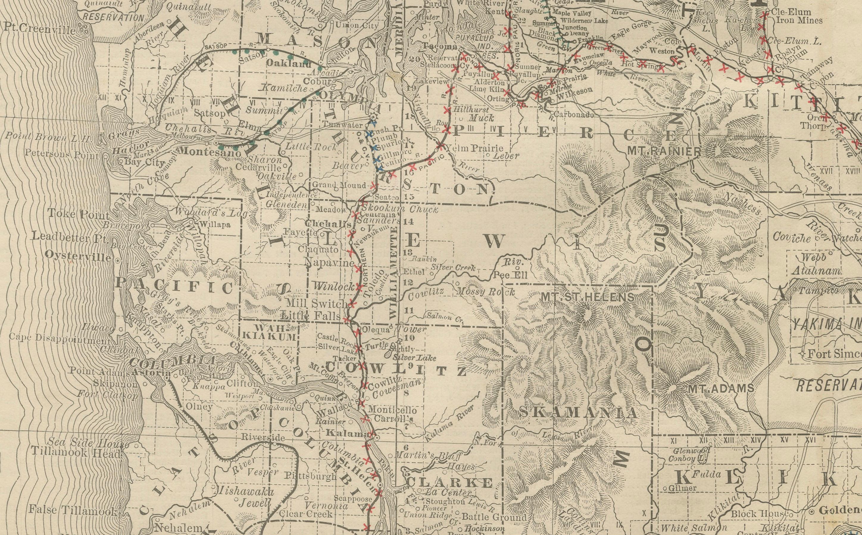 Paper Washington Map 1888 – Antique Railroads, Indian Reservations & Counties For Sale