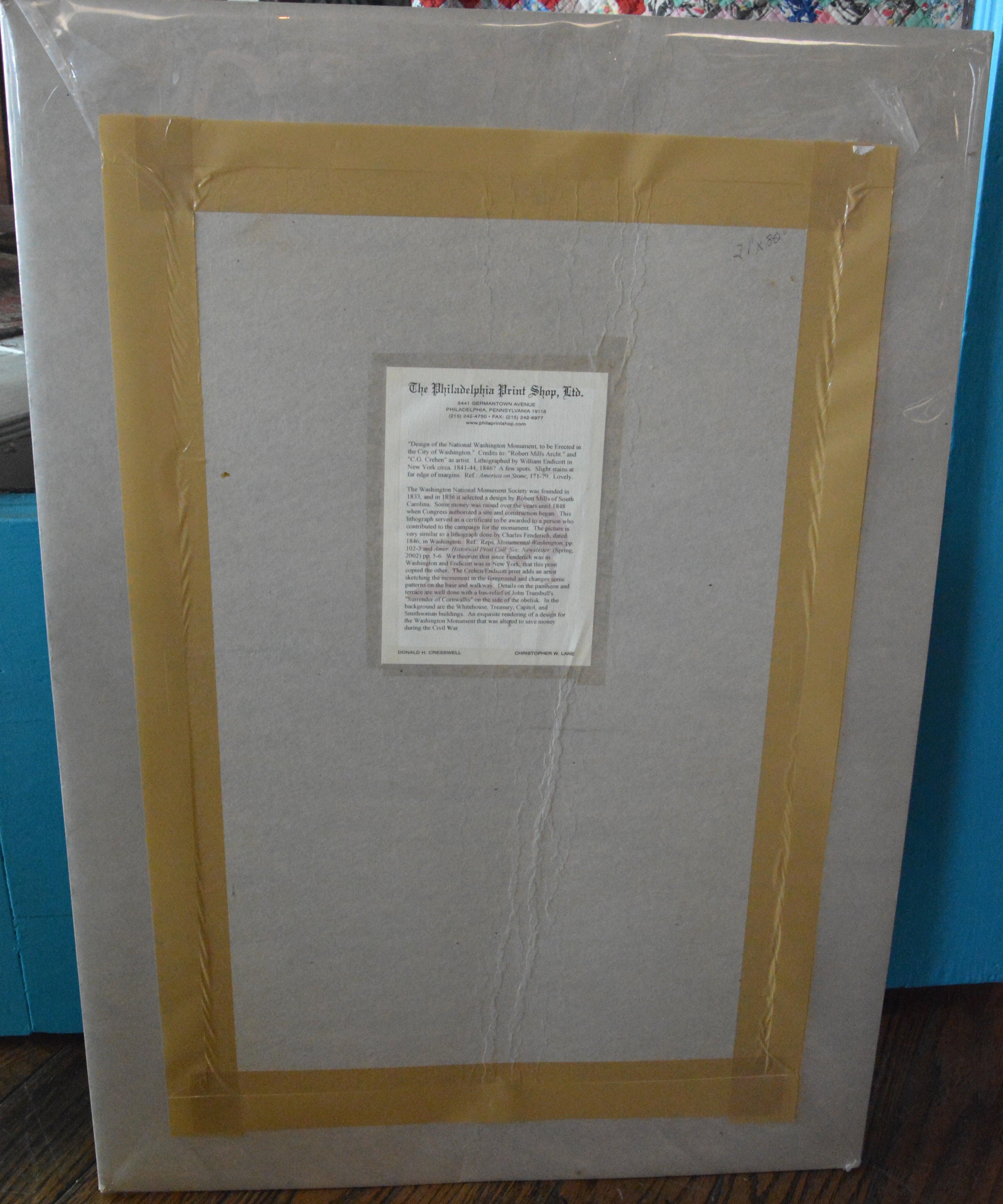 Paper Washington Monument Broadside Lithograph For Sale