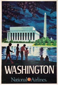 WASHINGTON - NATIONAL AIRLINES Original Vintage Airline Travel Tourism Poster